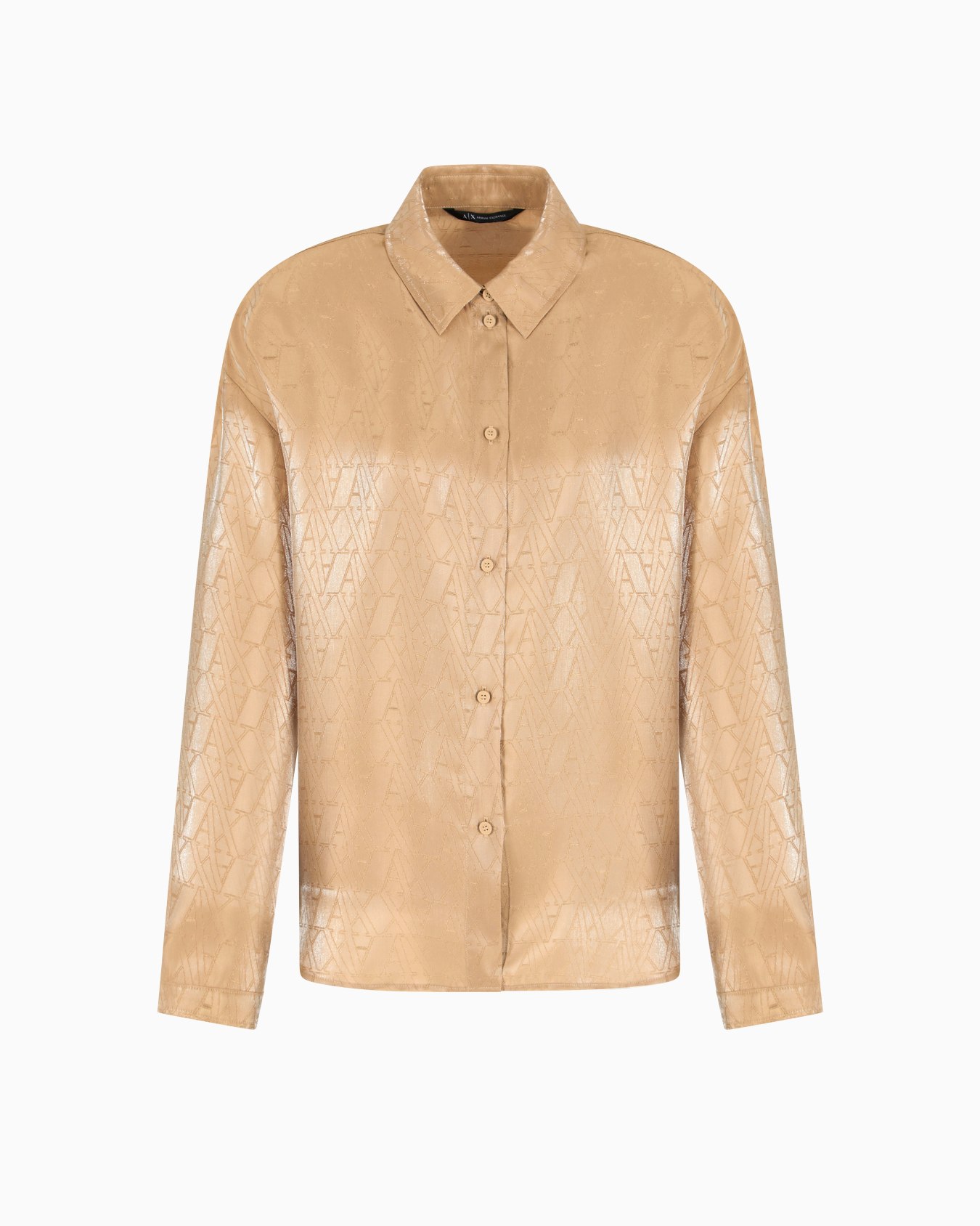 Shiny fabric shirt with allover logo Slide 0