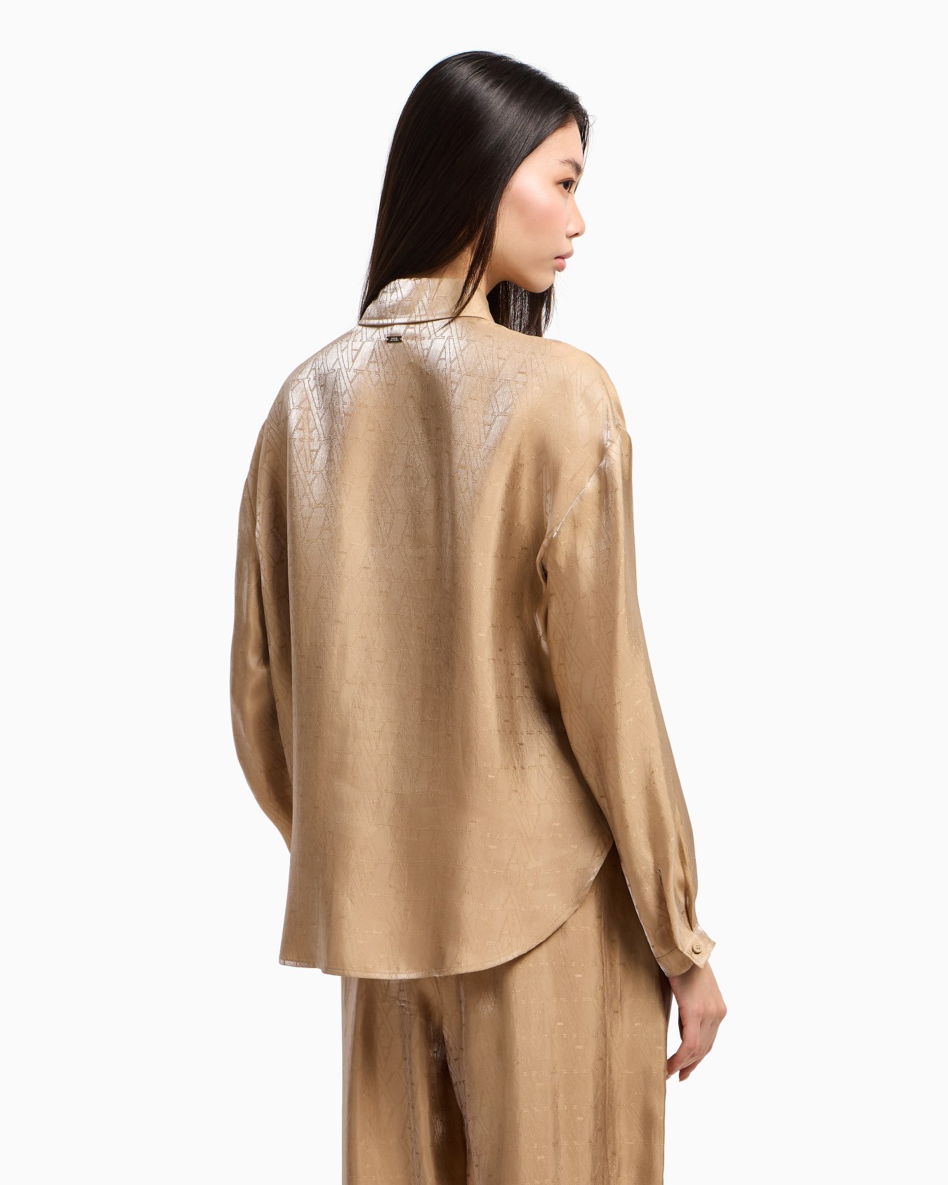 Shiny fabric shirt with allover logo Slide 2