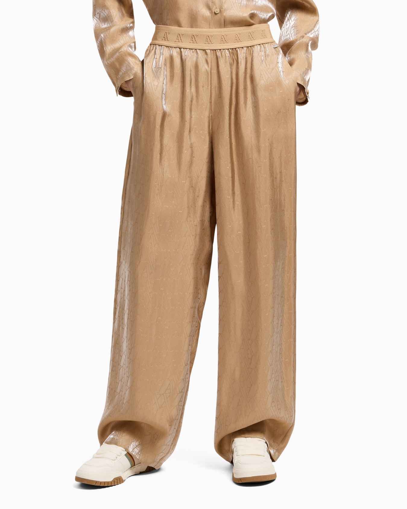 Oversized viscose trousers with allover logo Slide 3
