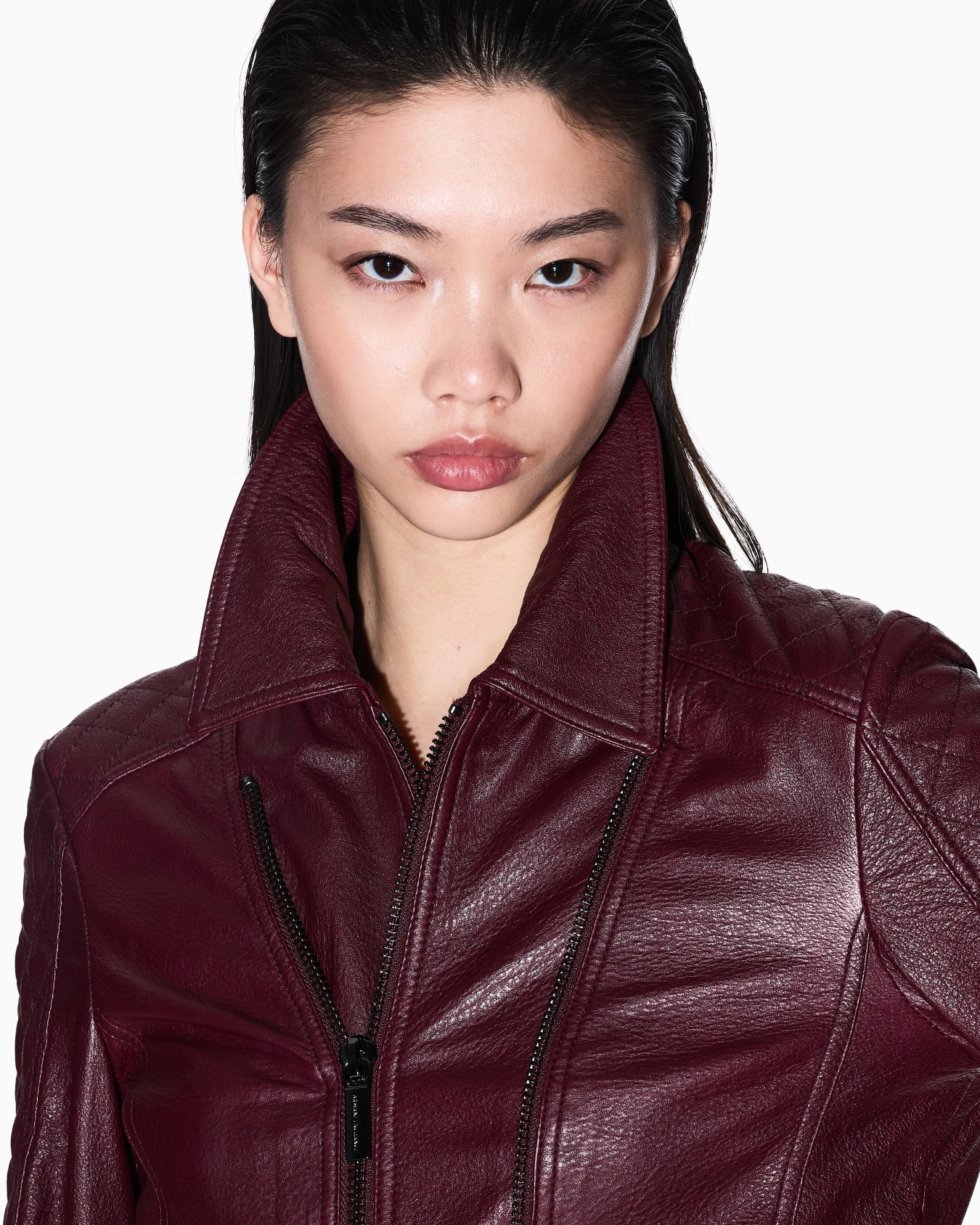 Leather jacket with quilted sleeves Slide 4