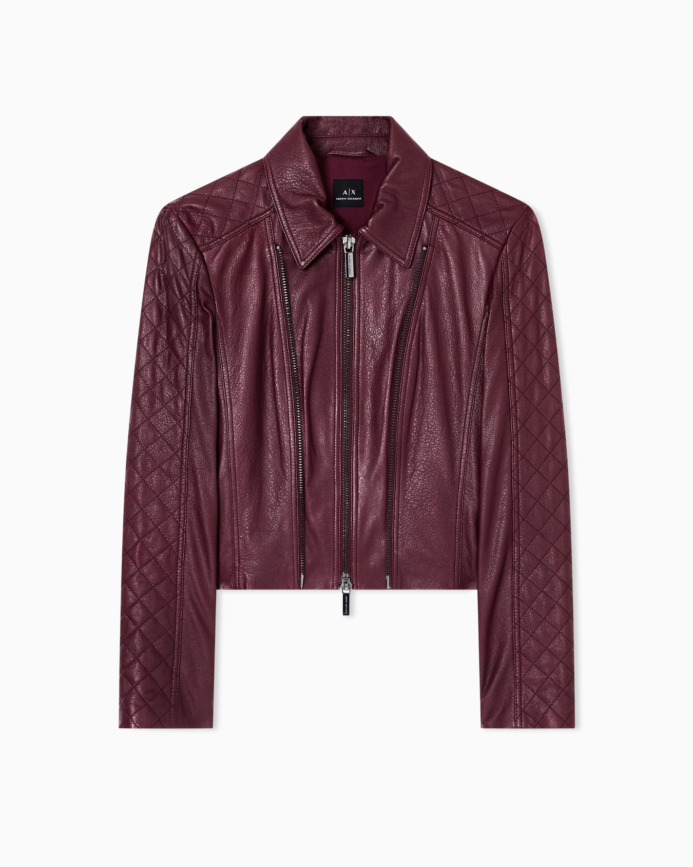 Leather jacket with quilted sleeves Slide 0