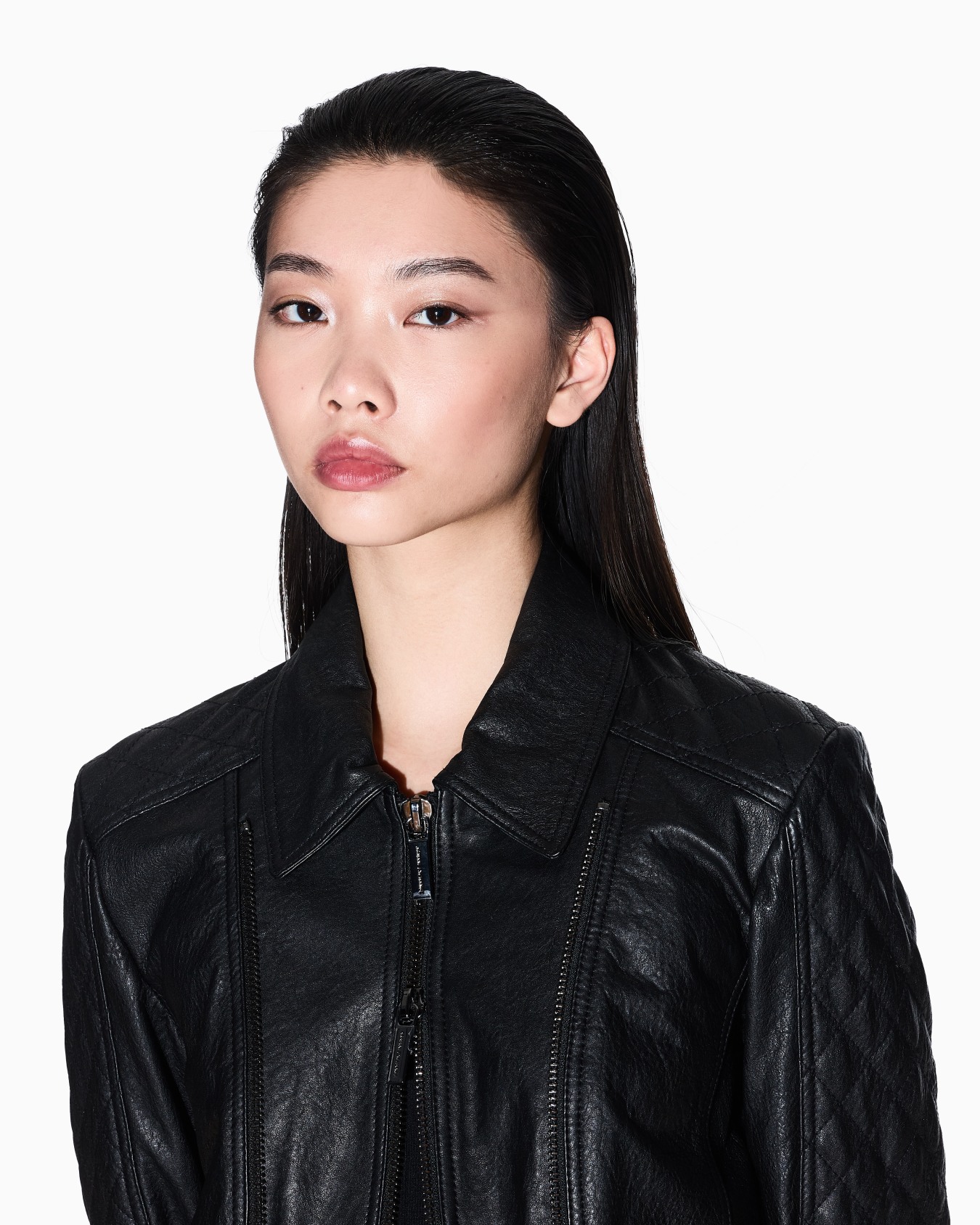 Leather jacket with quilted sleeves Slide 4