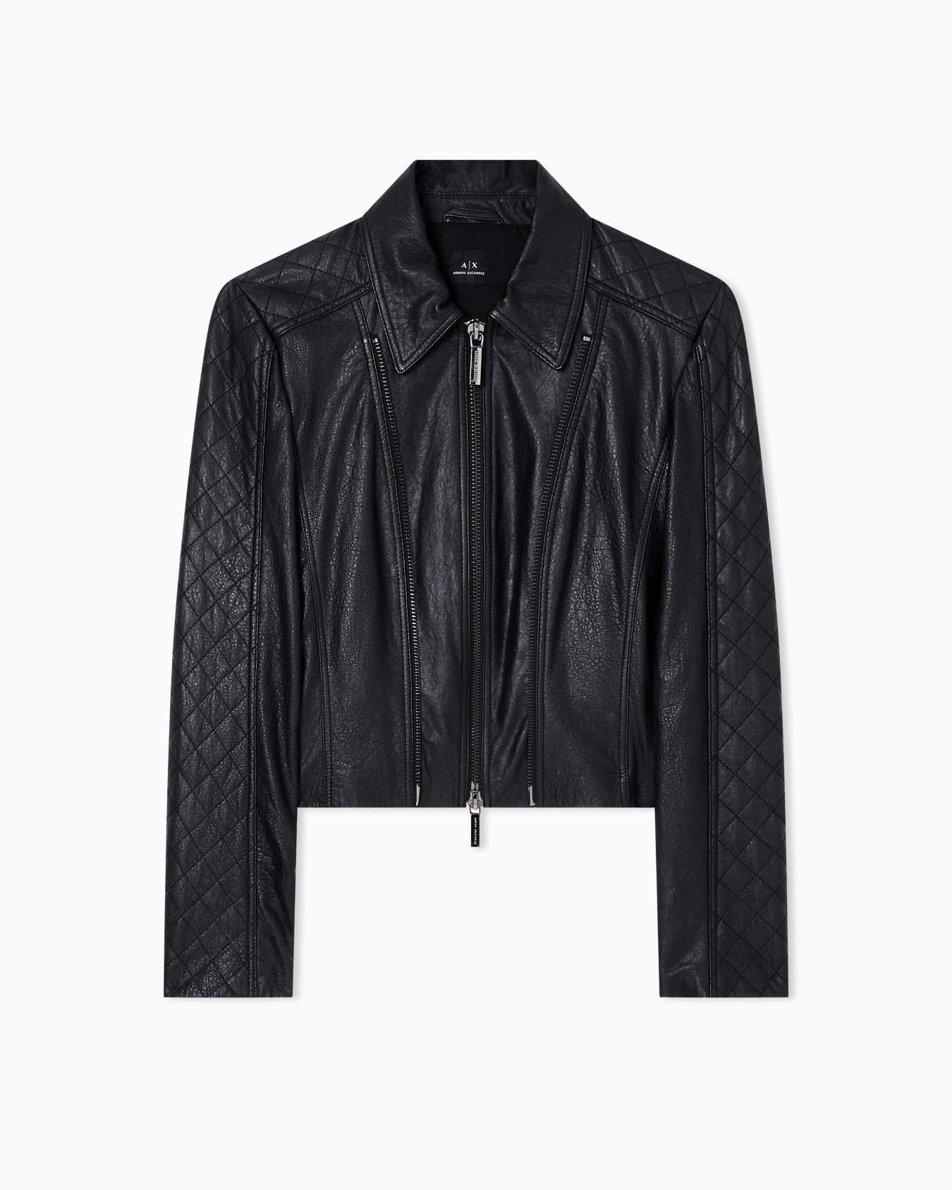 Leather jacket with quilted sleeves Slide 0