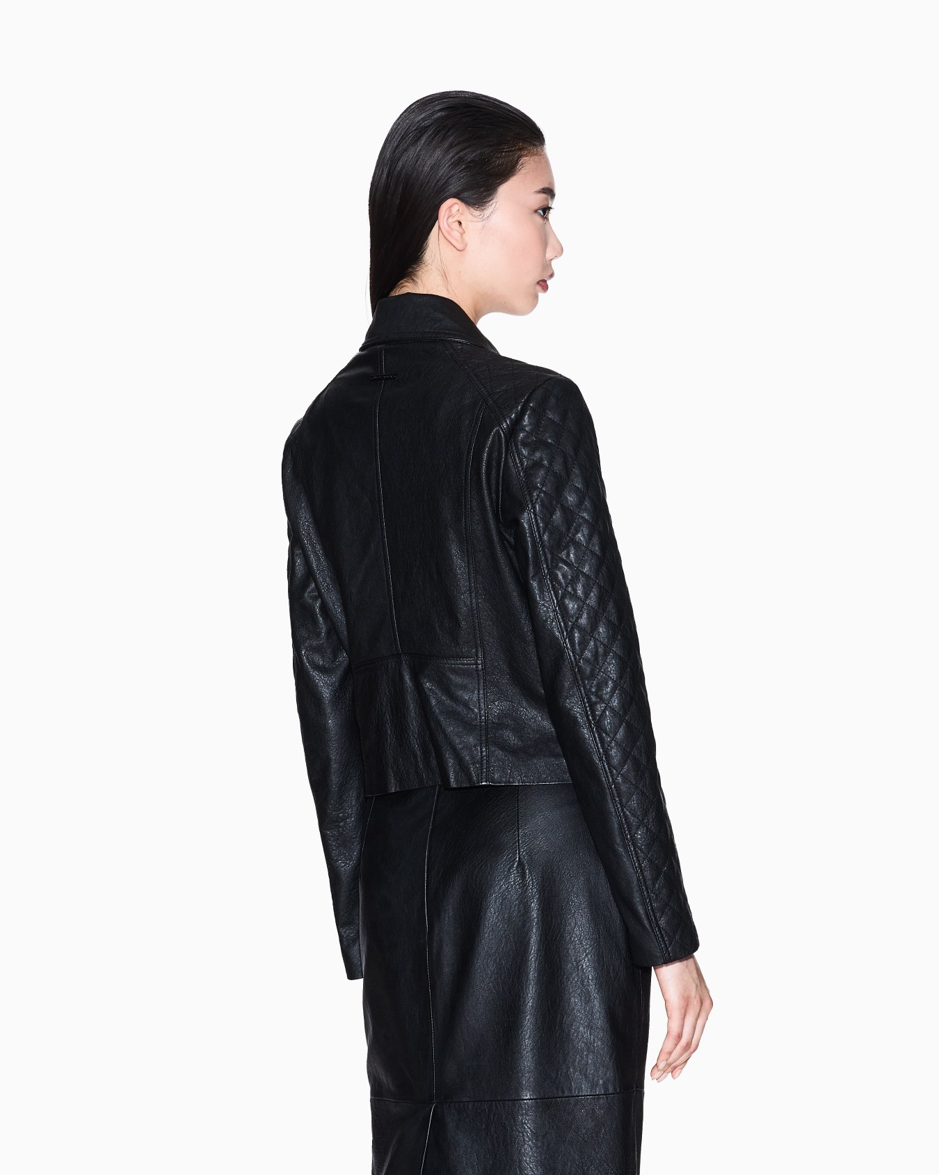 Leather jacket with quilted sleeves Slide 2
