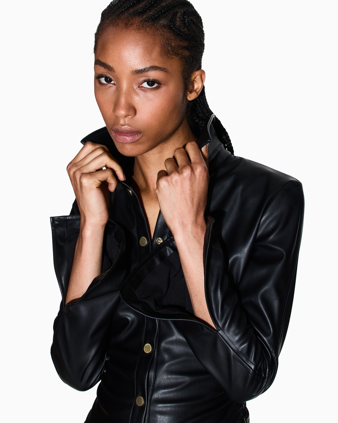 Short faux leather pinafore dress Slide 3