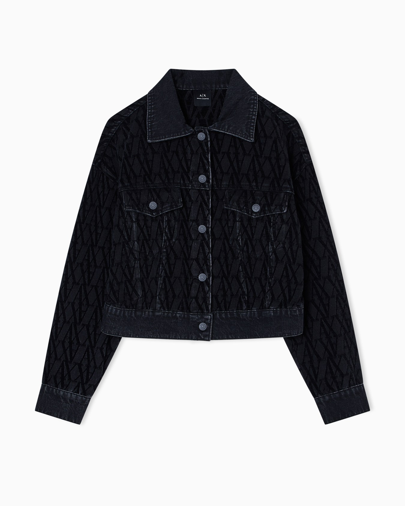TONE ON TONE CROPPED ALL OVER LOGO DENIM JACKET Slide 0
