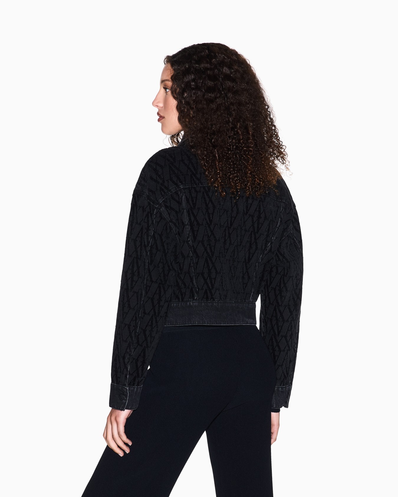 TONE ON TONE CROPPED ALL OVER LOGO DENIM JACKET Slide 2