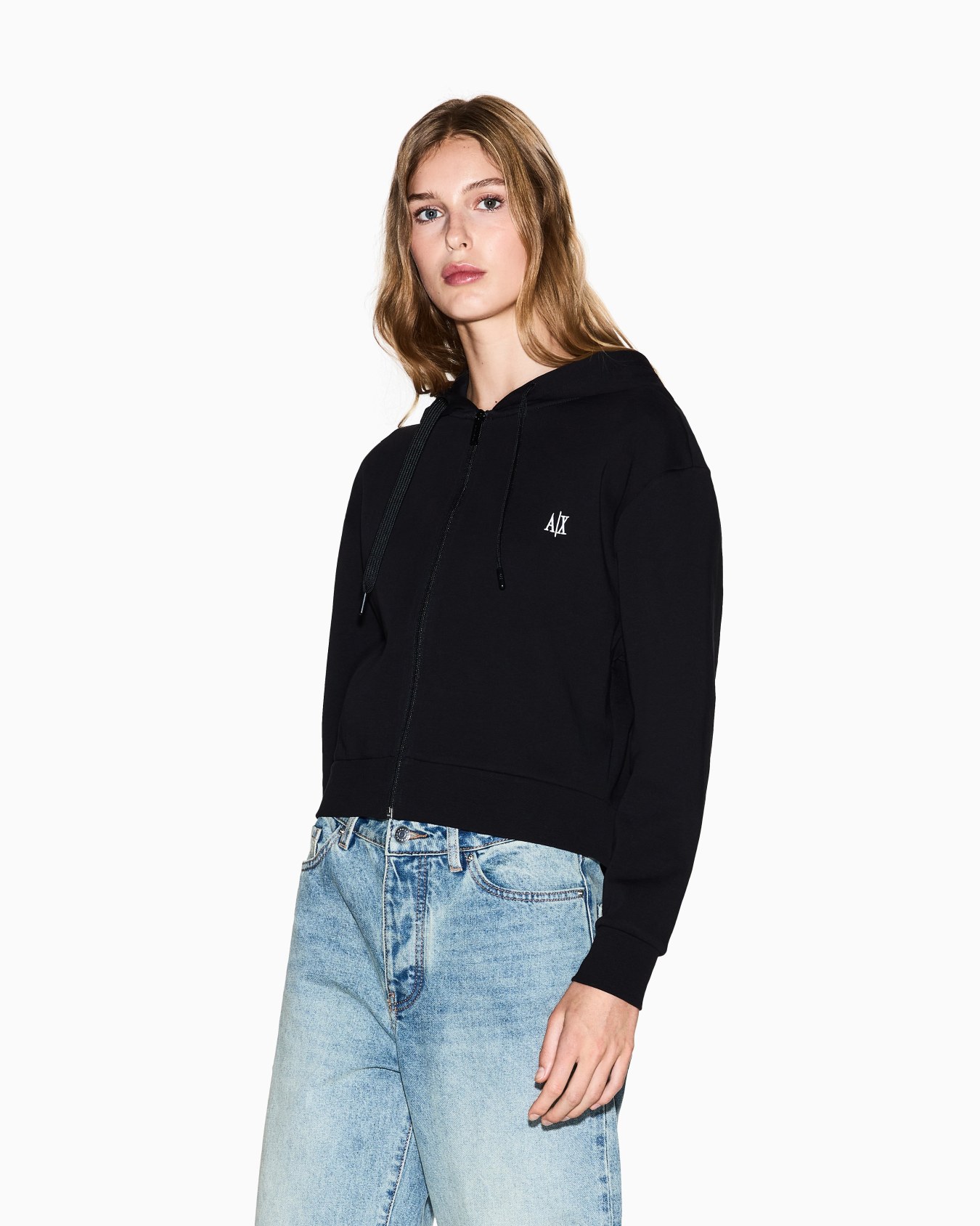 Felpa con cappuccio zip e logo sul petto Slide 3