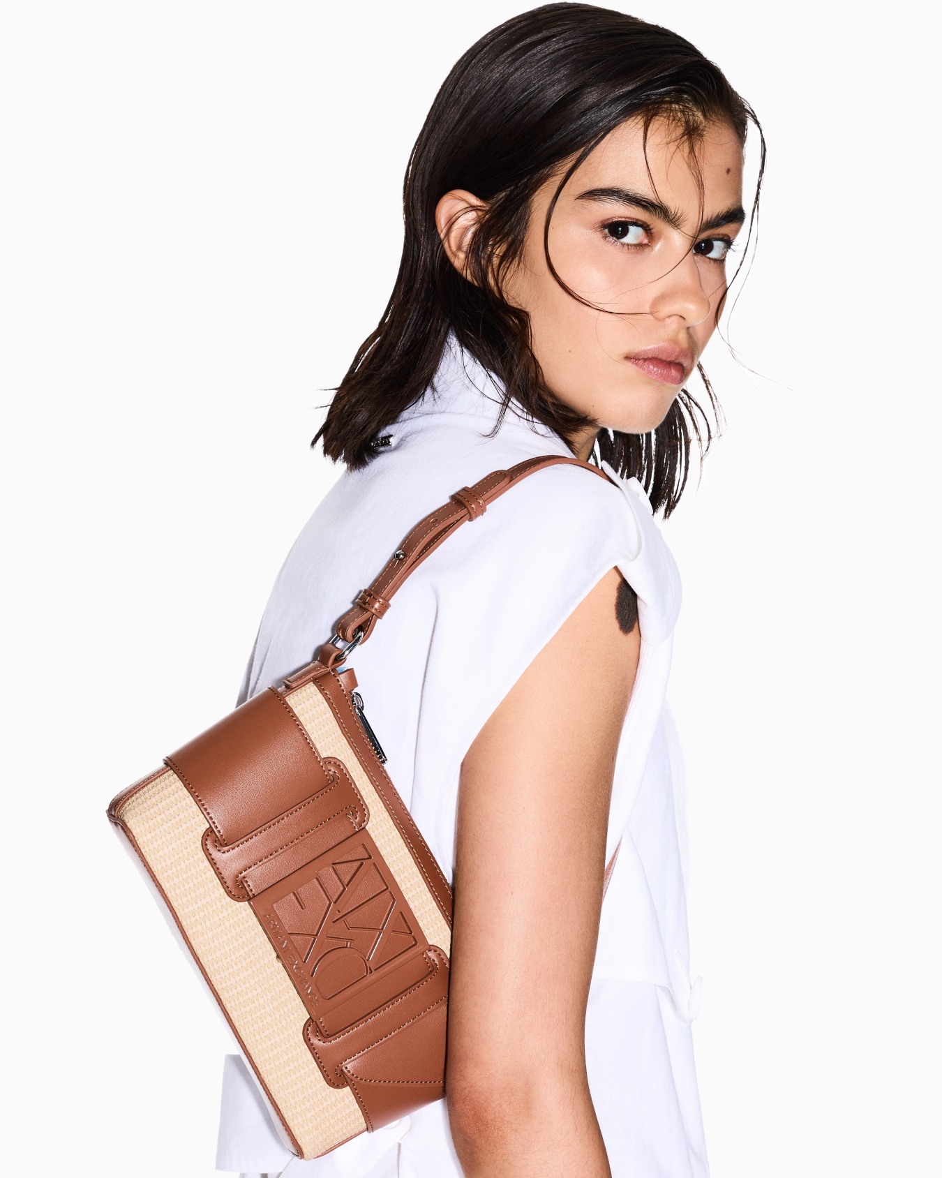 Woven fabric shoulder bag with logo Slide 5