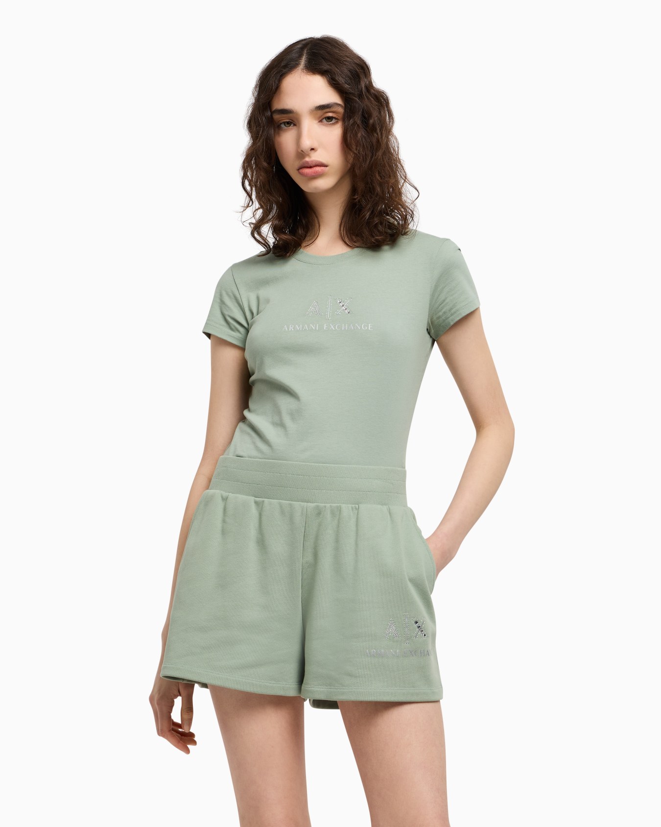 Sweatshirt shorts with logo and rhinestones Slide 3