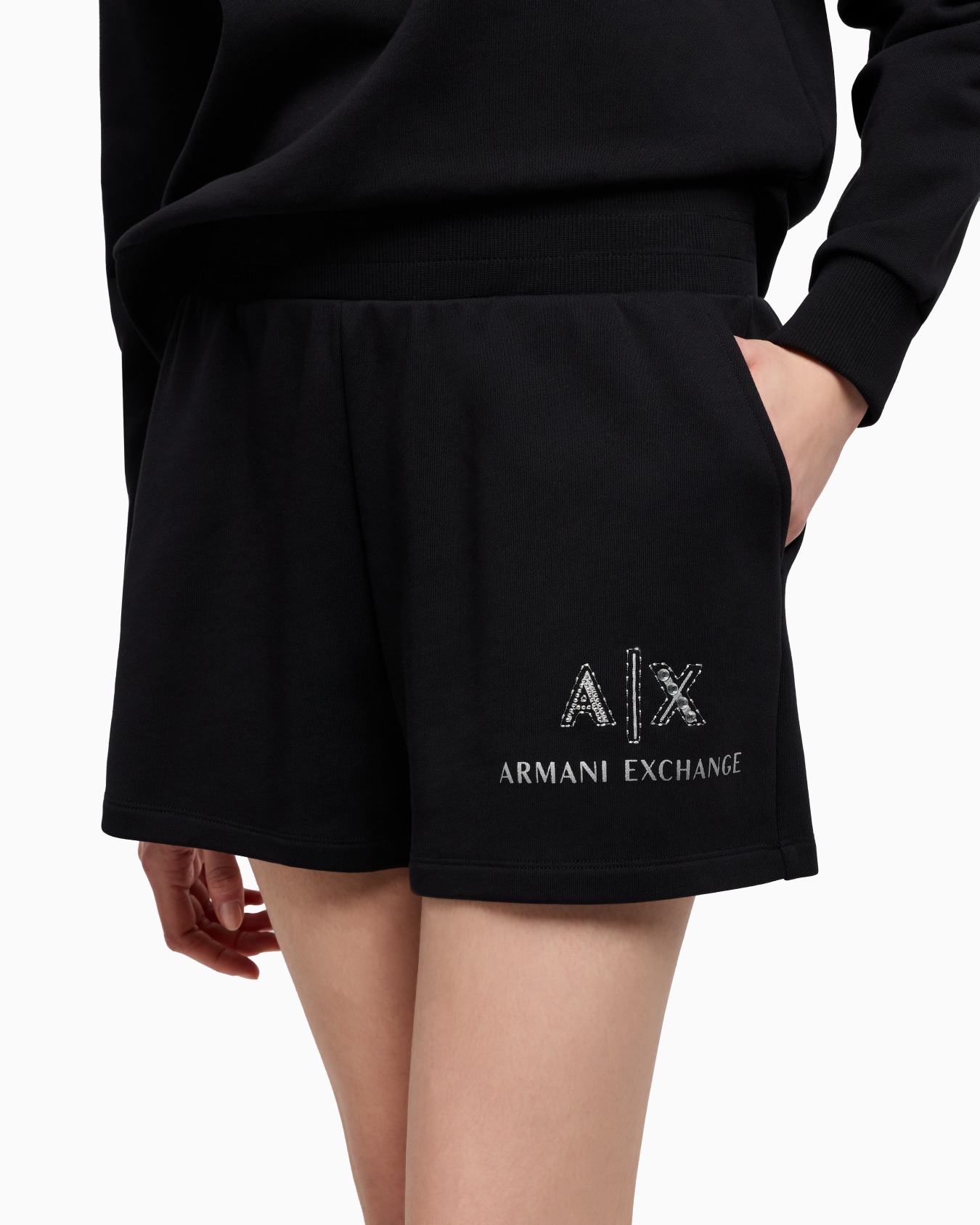 Sweatshirt shorts with logo and rhinestones Slide 4