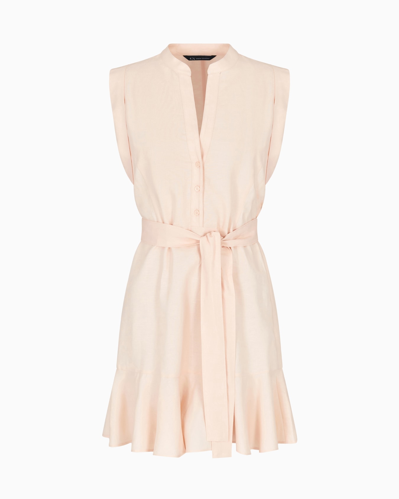 Vestido corto de lino y algodón con cinturón. Diapositiva 0