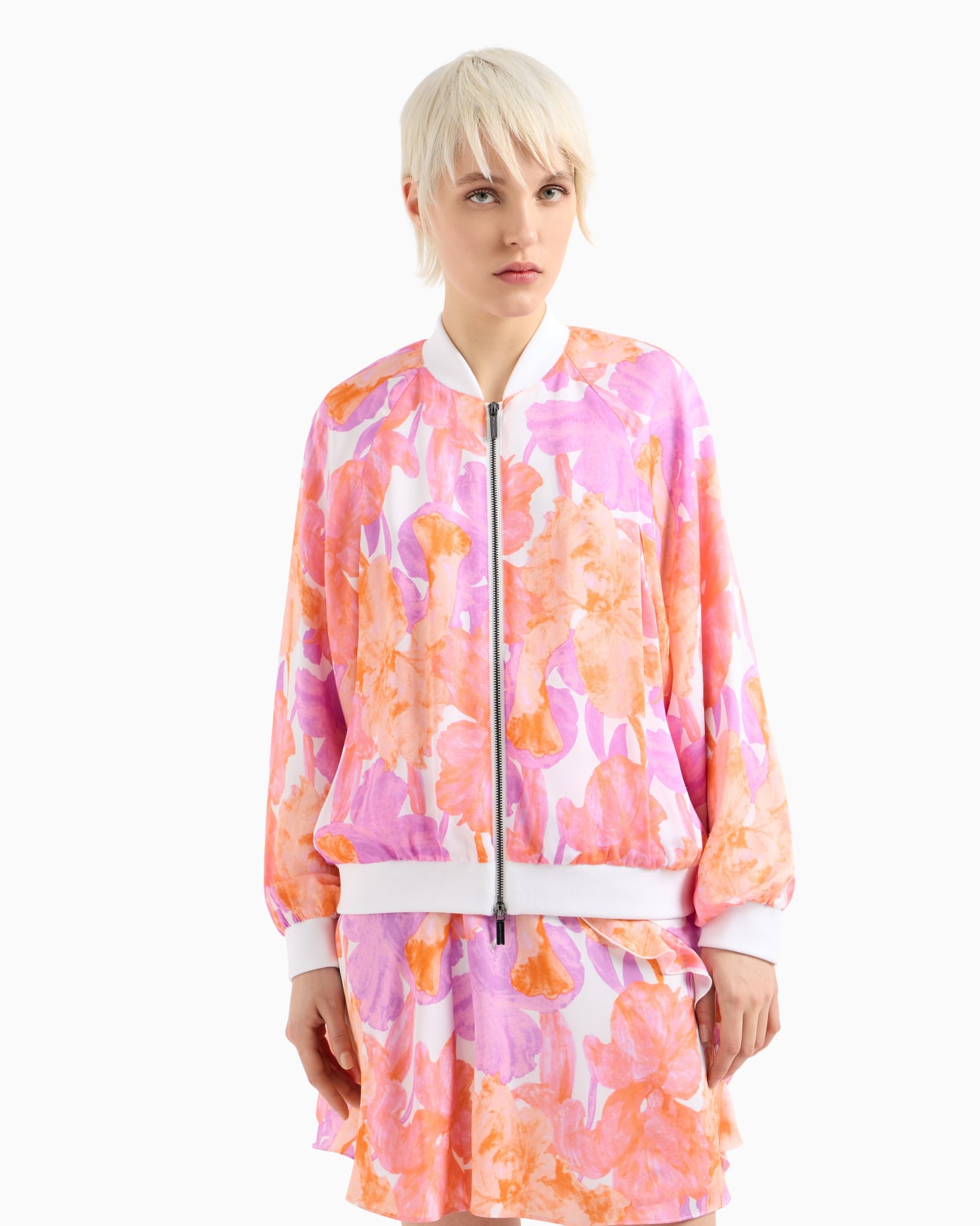 Bomber jacket in floral fabric Slide 1