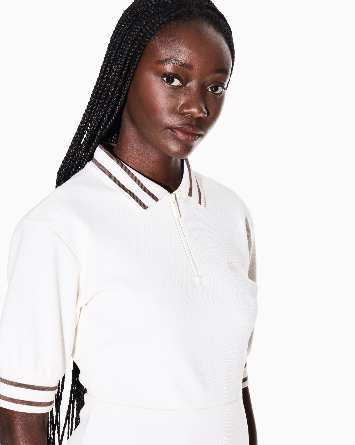 ハーフジップ ポロニットドレス スライドする 3