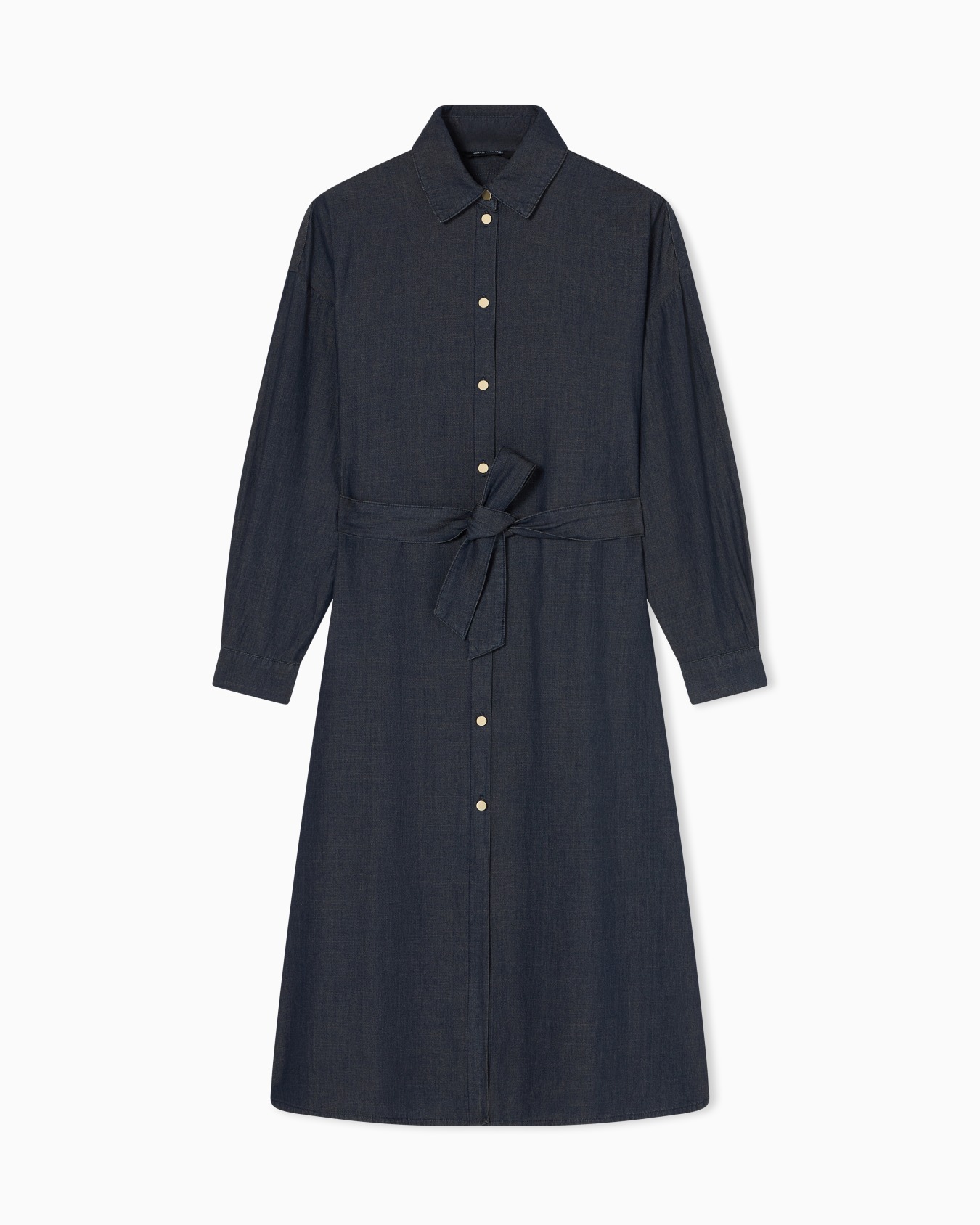 インディゴブルー シャンブレーシャツドレス スライドする 0