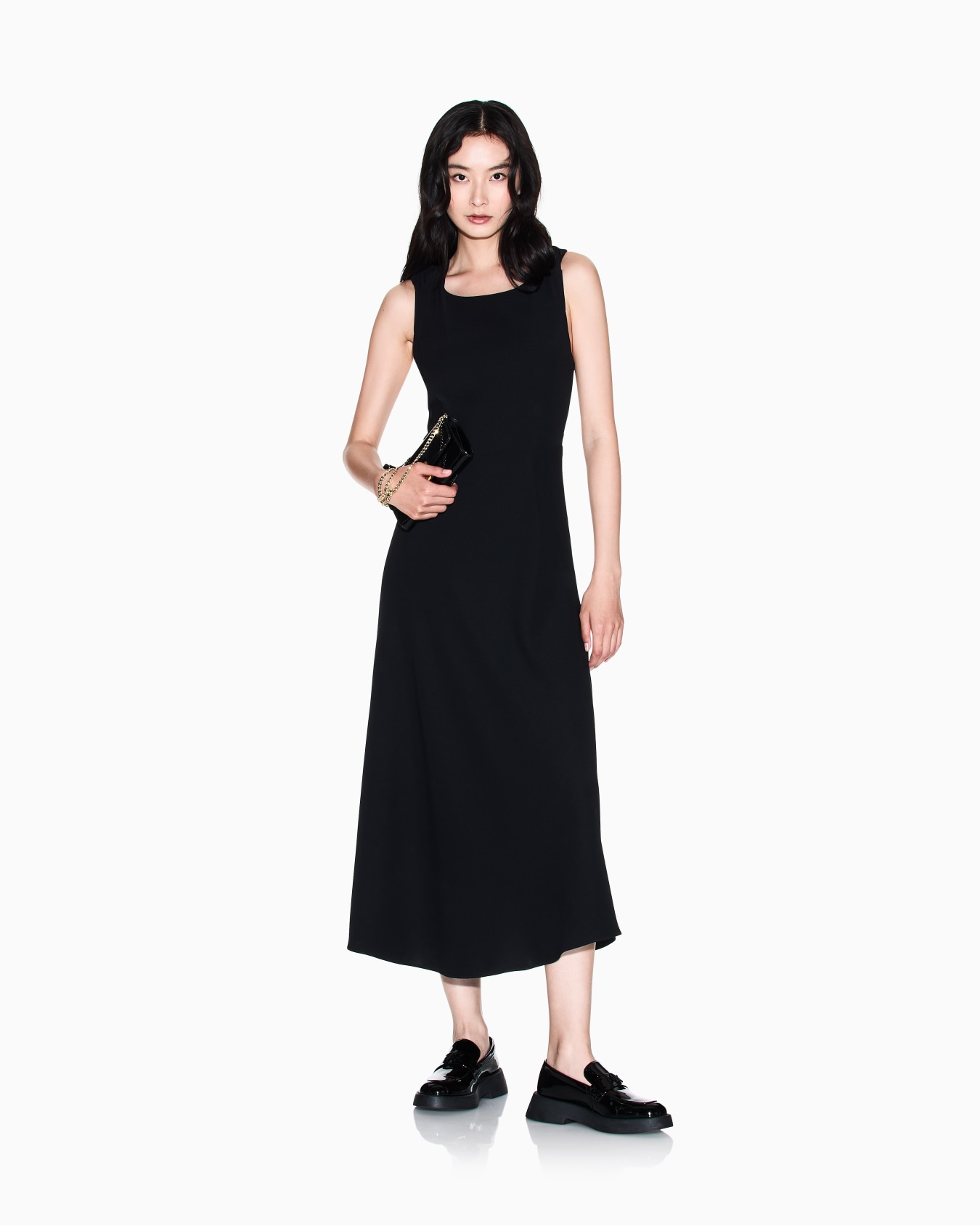 Midi dress in mixed fabric Slide 1