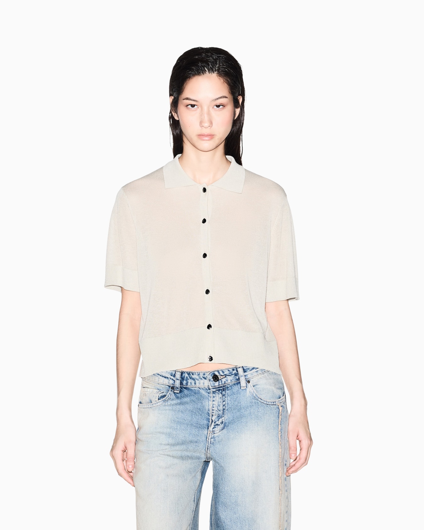 Short-sleeved linen blend cardigan Slide 2