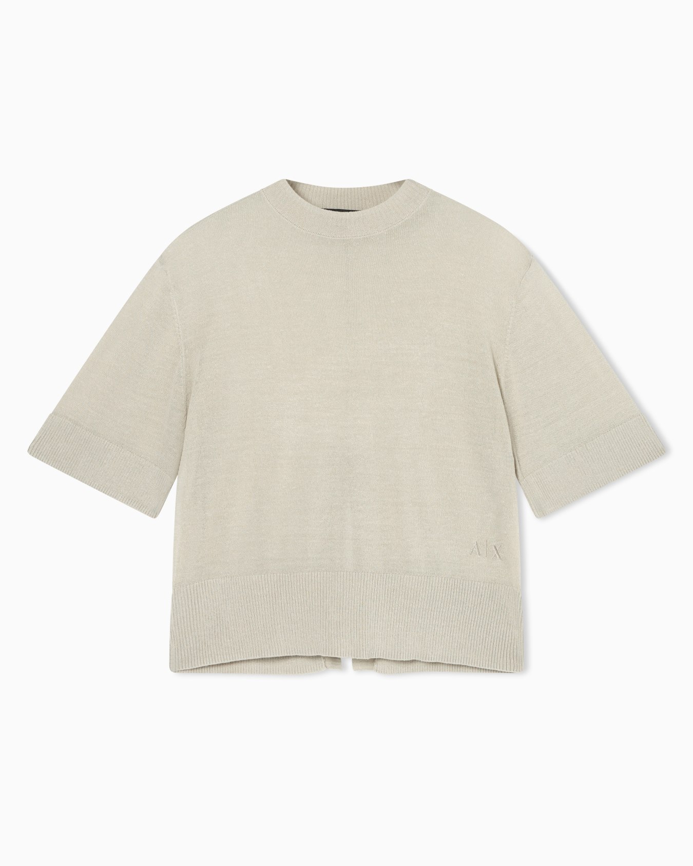 ヴィスコース×リネン バックスリット半袖ニットプルオーバー スライドする 0