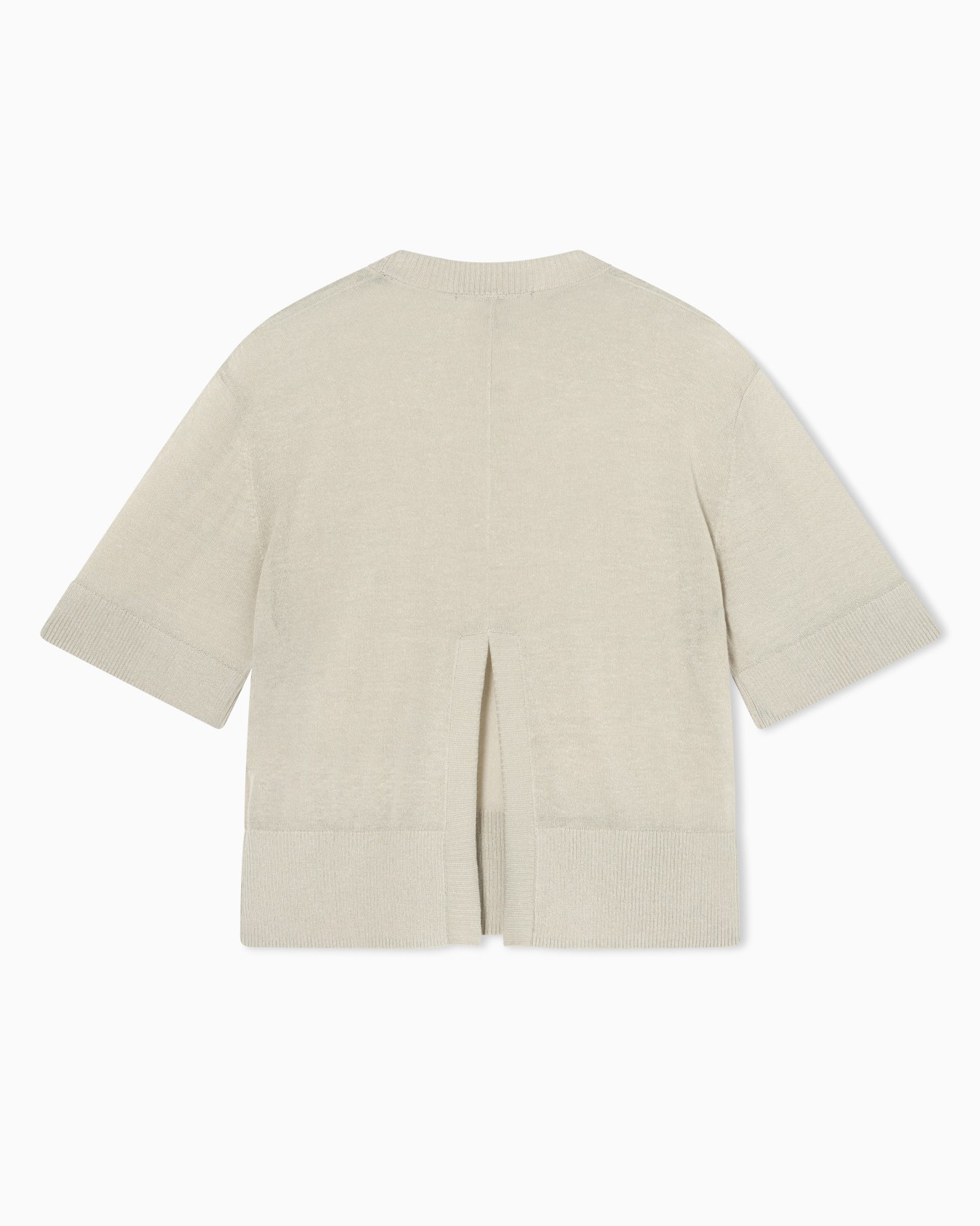 ヴィスコース×リネン バックスリット半袖ニットプルオーバー スライドする 2
