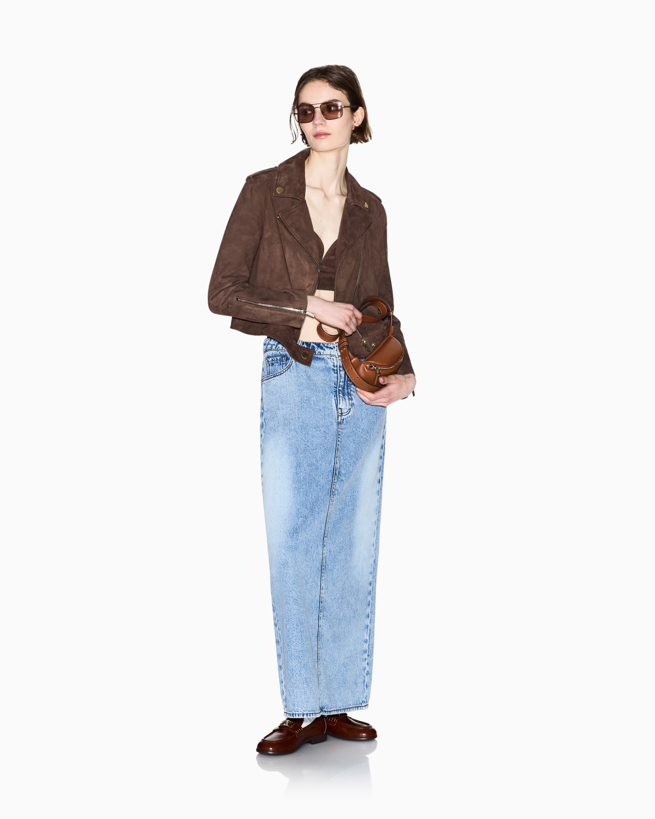 Top de piel de ante con cremallera Diapositiva 1