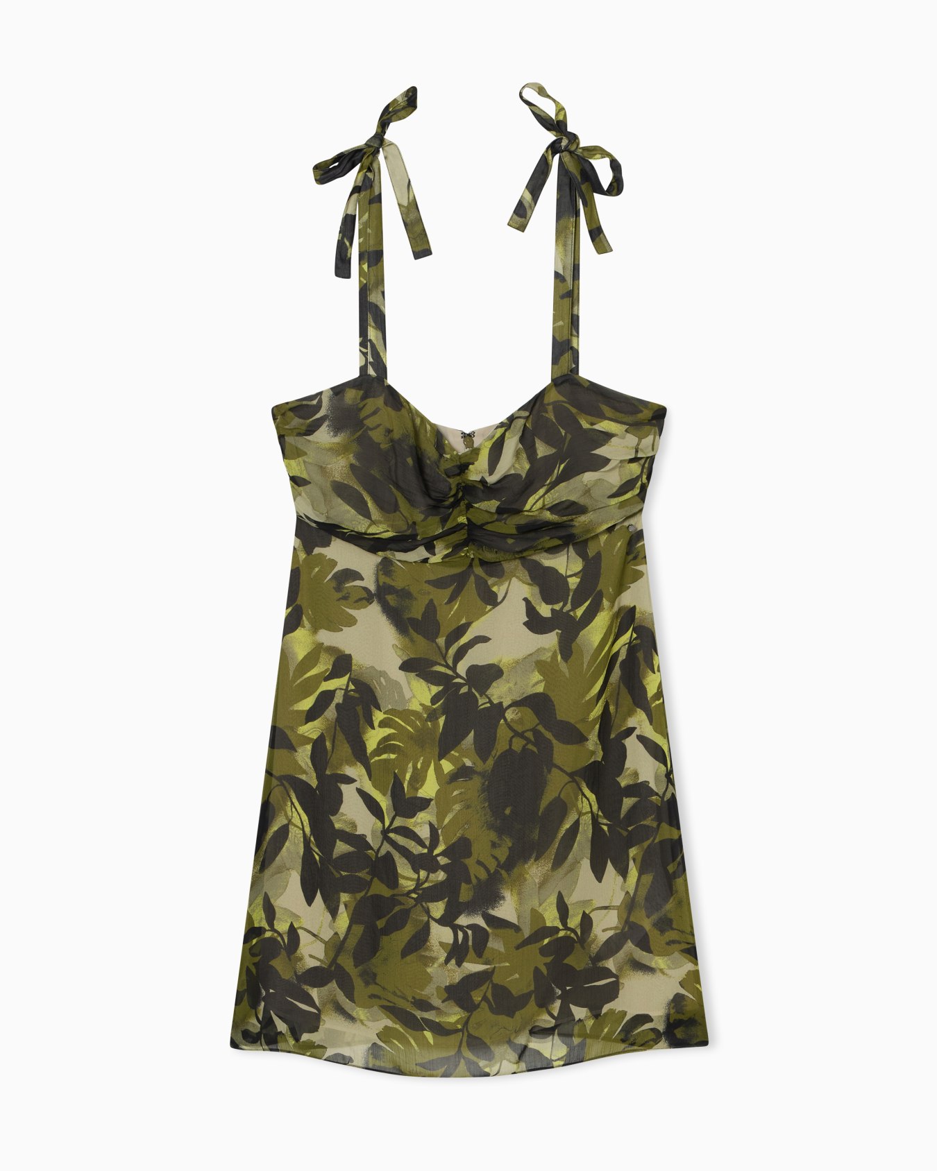 Short Ruffle and Crinkle Print Dress Slide 0