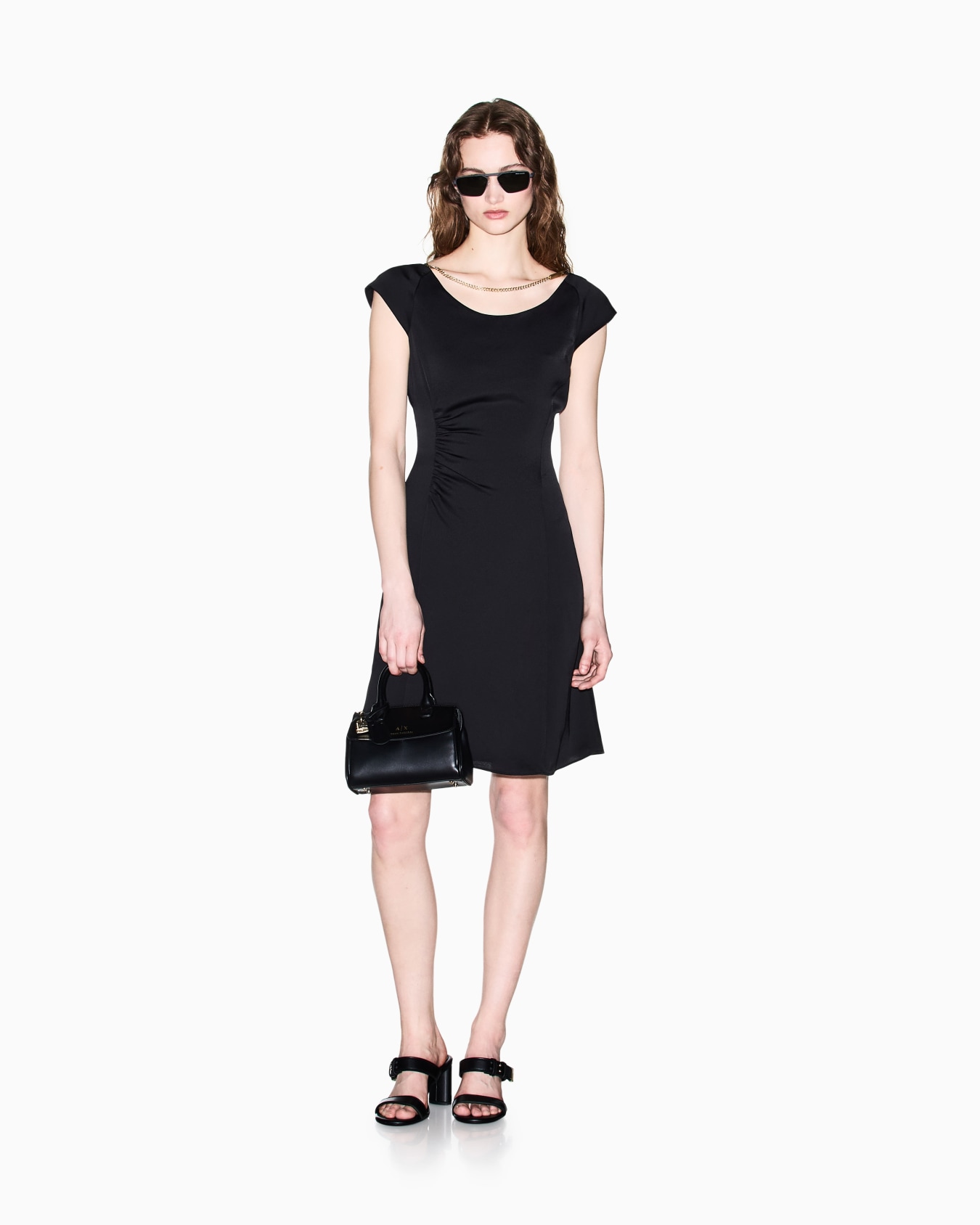 Midi dress in mixed fabric Slide 1