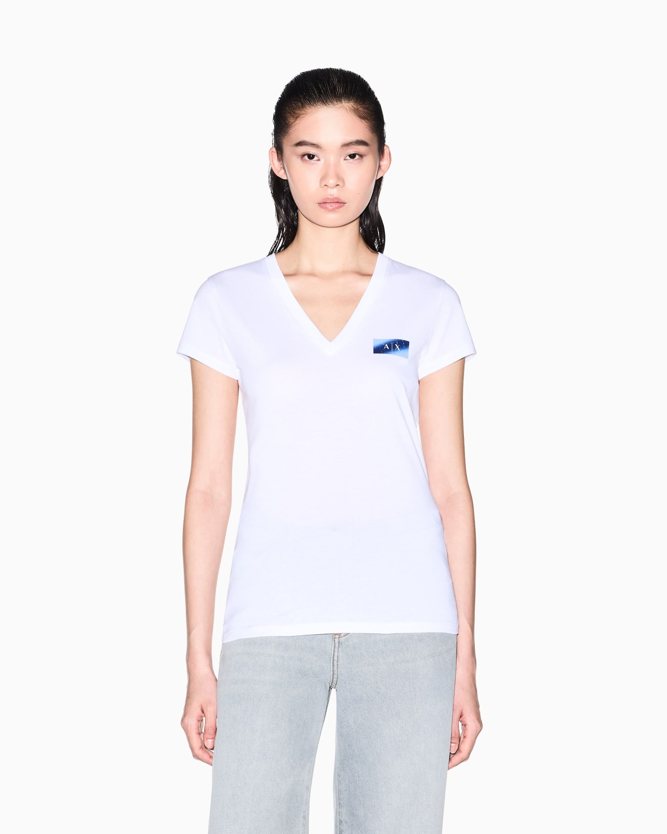 T-shirt slim fit in jersey di cotone tinta unita Slide 2