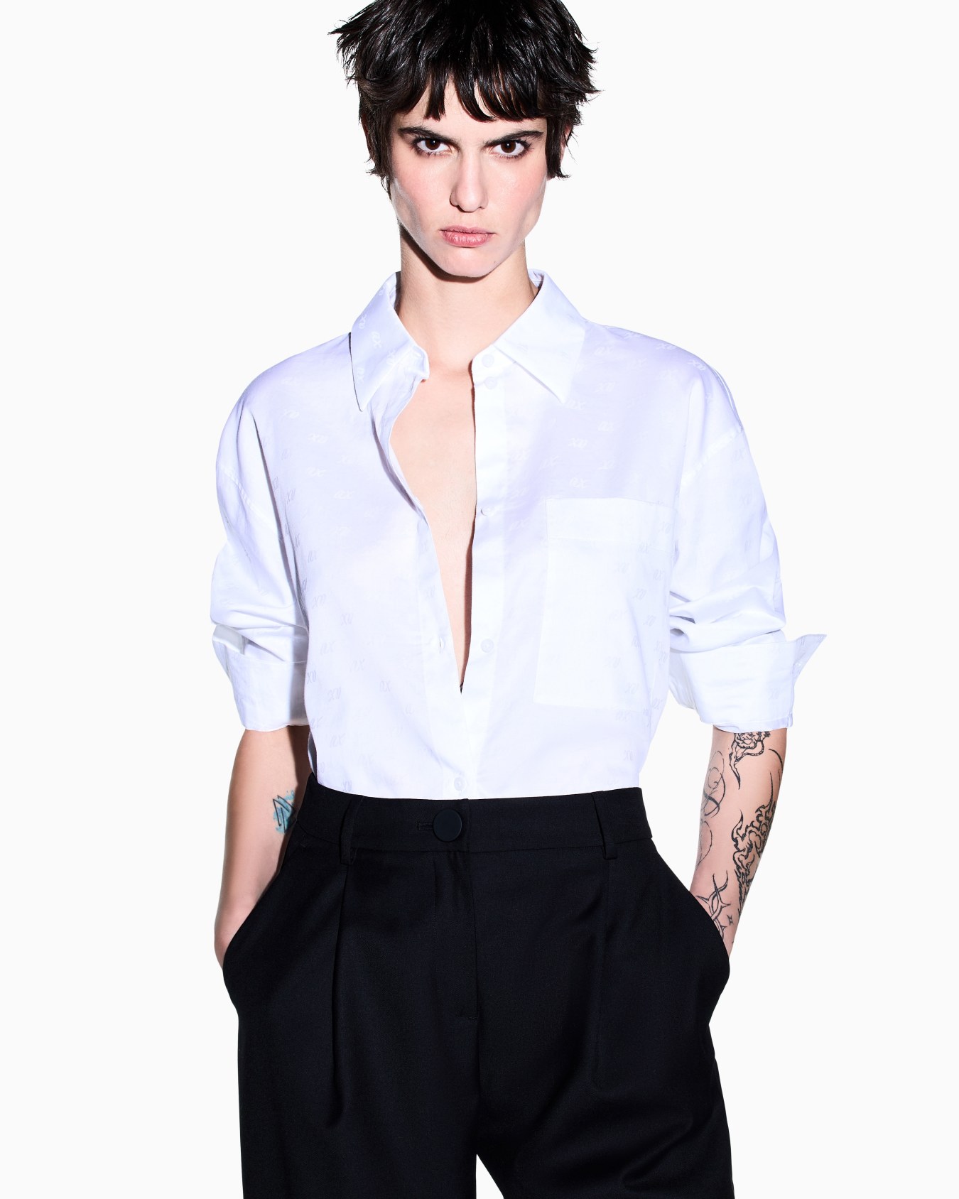 Camisa de jacquard de algodón con manga larga y bolsillo Diapositiva 6