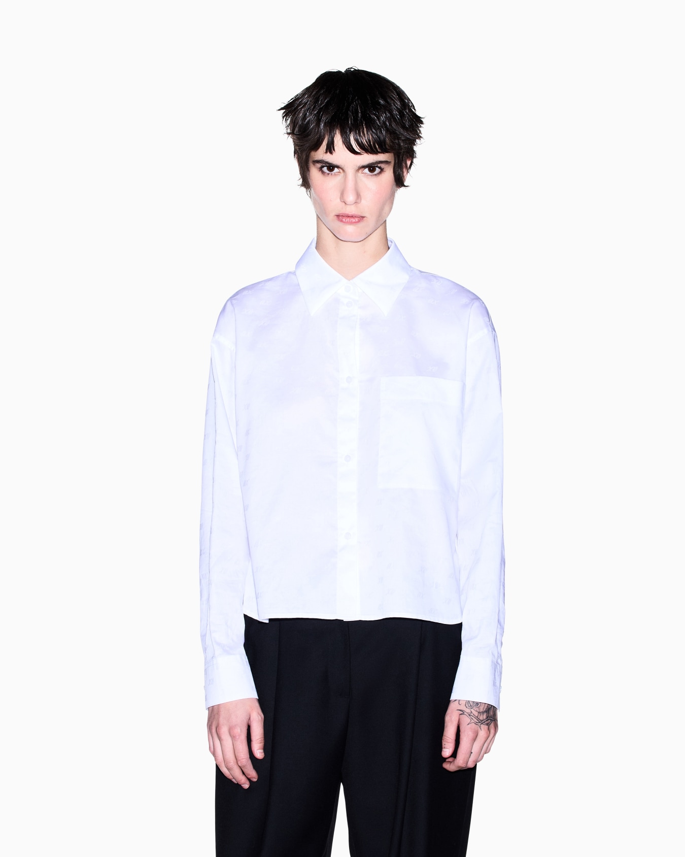 Camisa de jacquard de algodón con manga larga y bolsillo Diapositiva 3