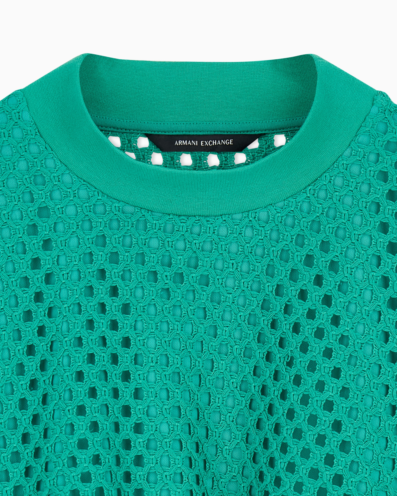 Cropped sweater in open-knit mesh with ribbed crew neckline Slide 3