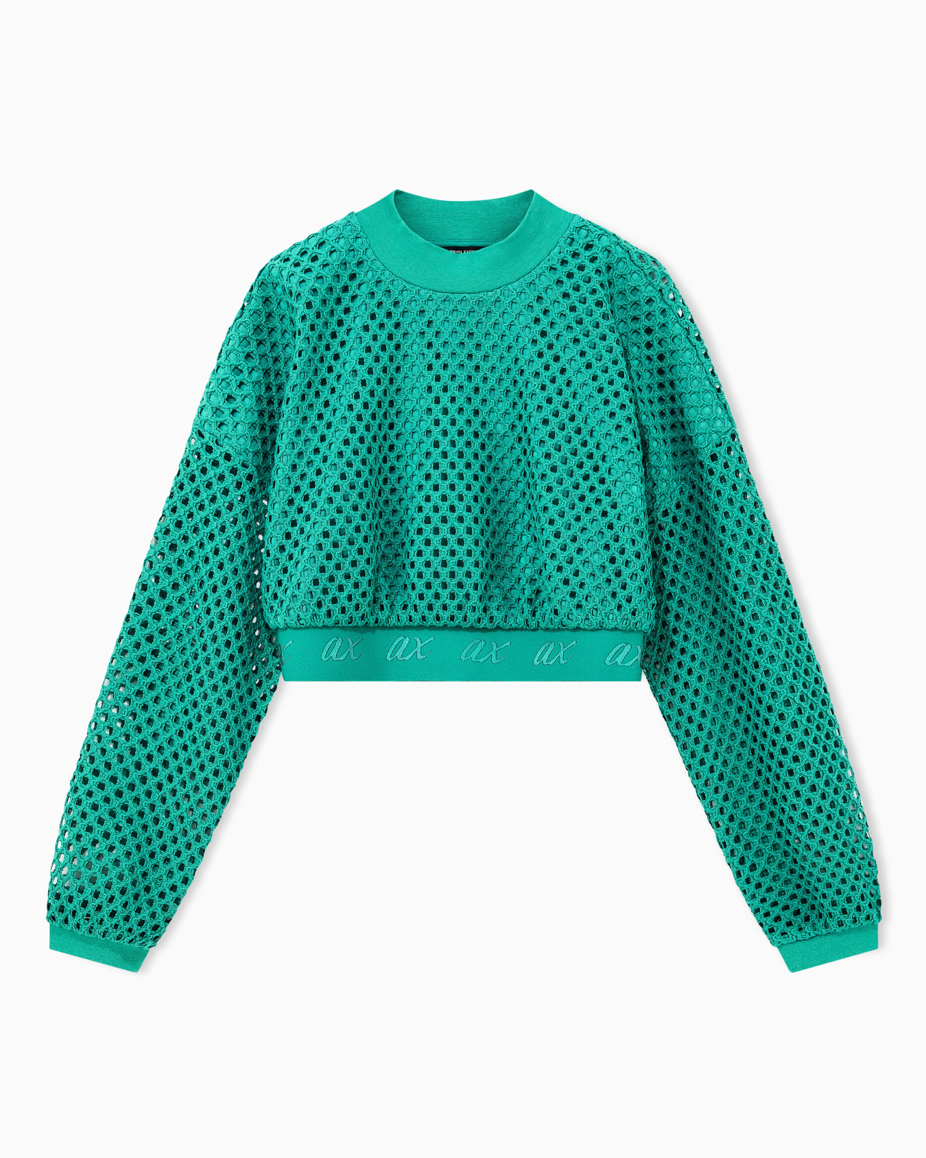 Cropped sweater in open-knit mesh with ribbed crew neckline Slide 0