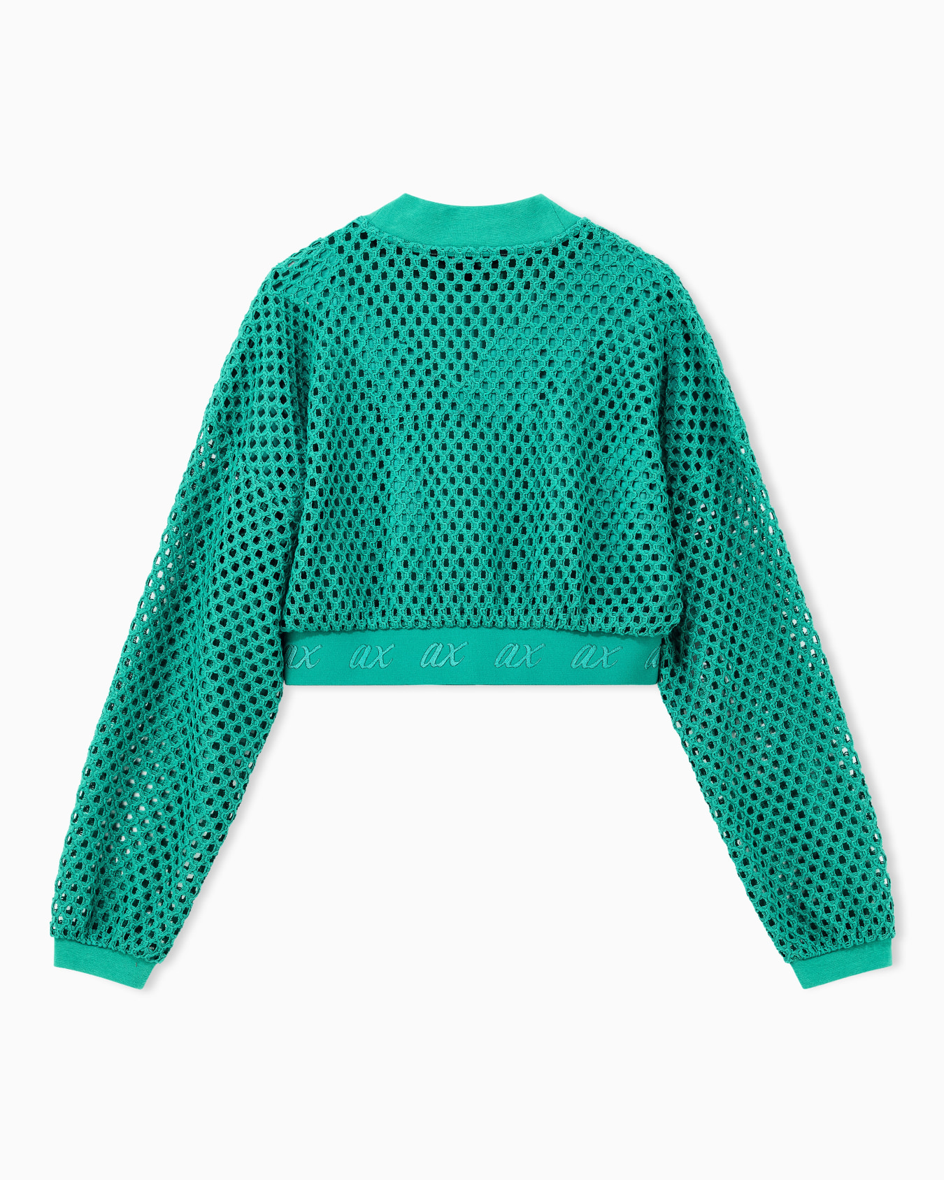 Cropped sweater in open-knit mesh with ribbed crew neckline Slide 2