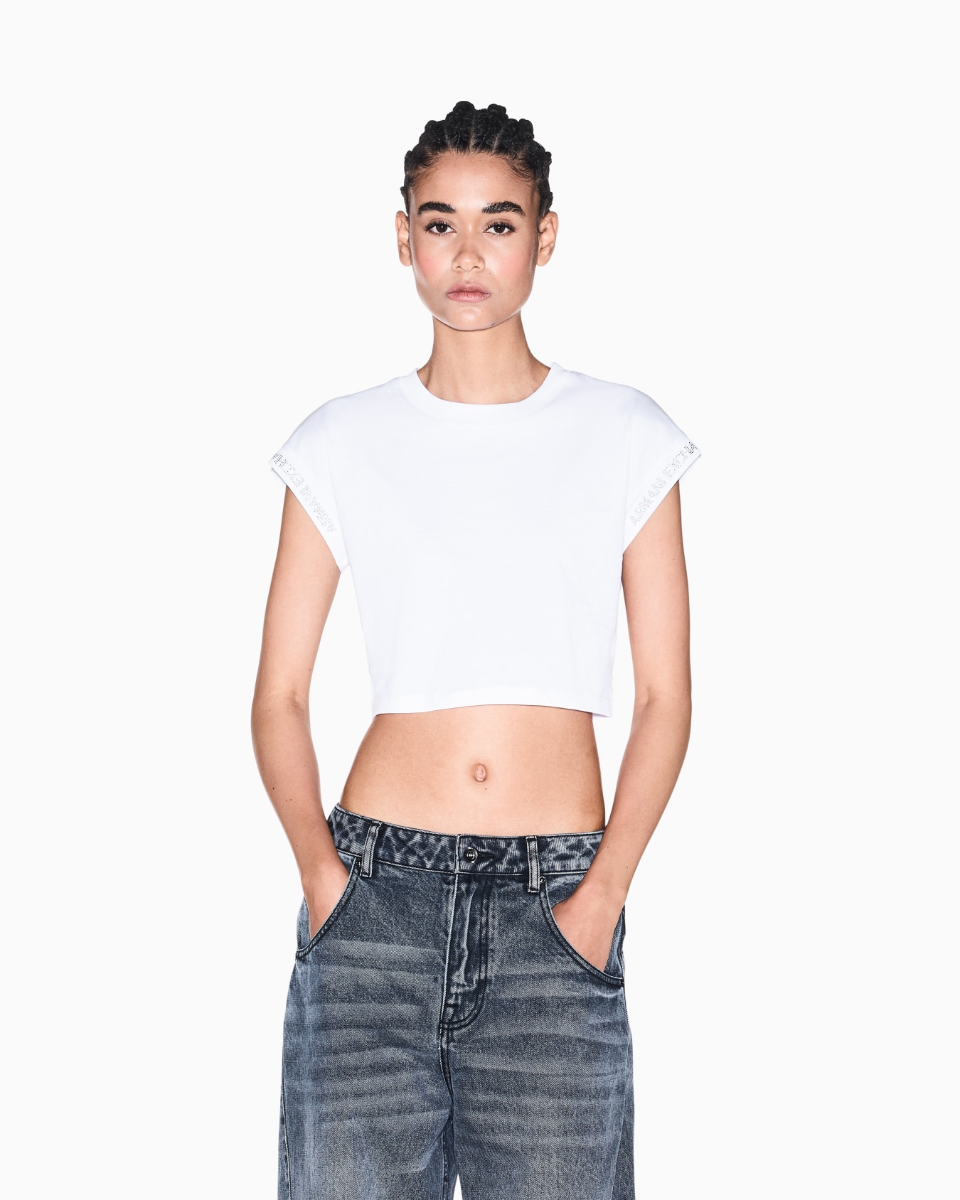 Camiseta corta de algodón orgánico con cuello redondo Diapositiva 3