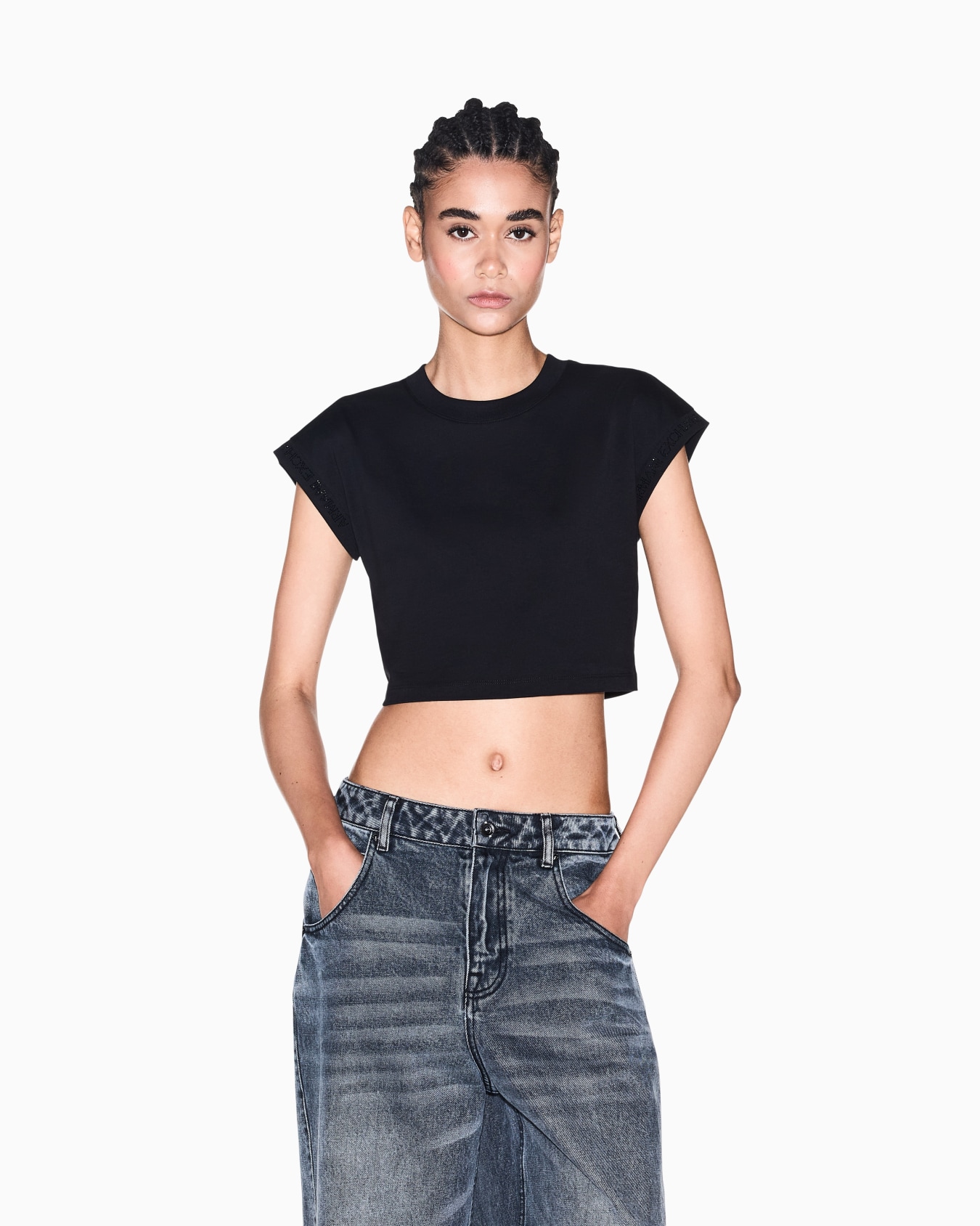 Camiseta corta de algodón orgánico con cuello redondo Diapositiva 3