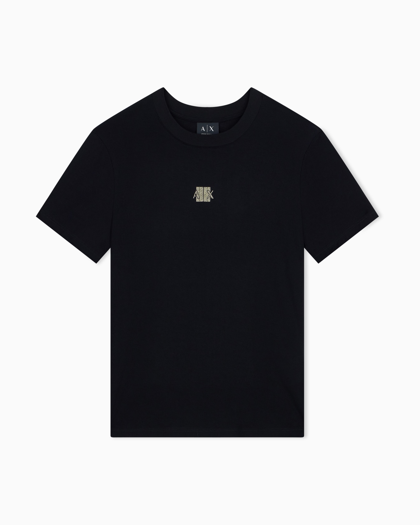 Crew neck T-shirt in viscose jersey with a metallic logo Slide 0