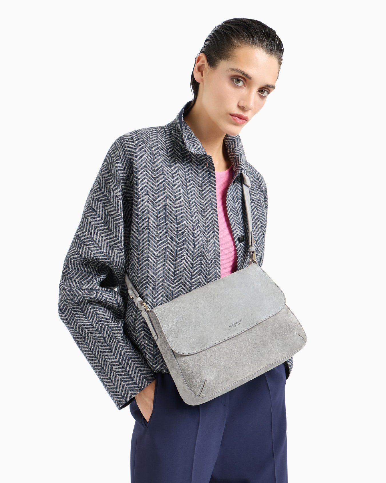 ASV ジョルジオ アルマーニ ラ プリマ ソフト ハンドバッグ ペブルドレザー ミディアム スライドする 6