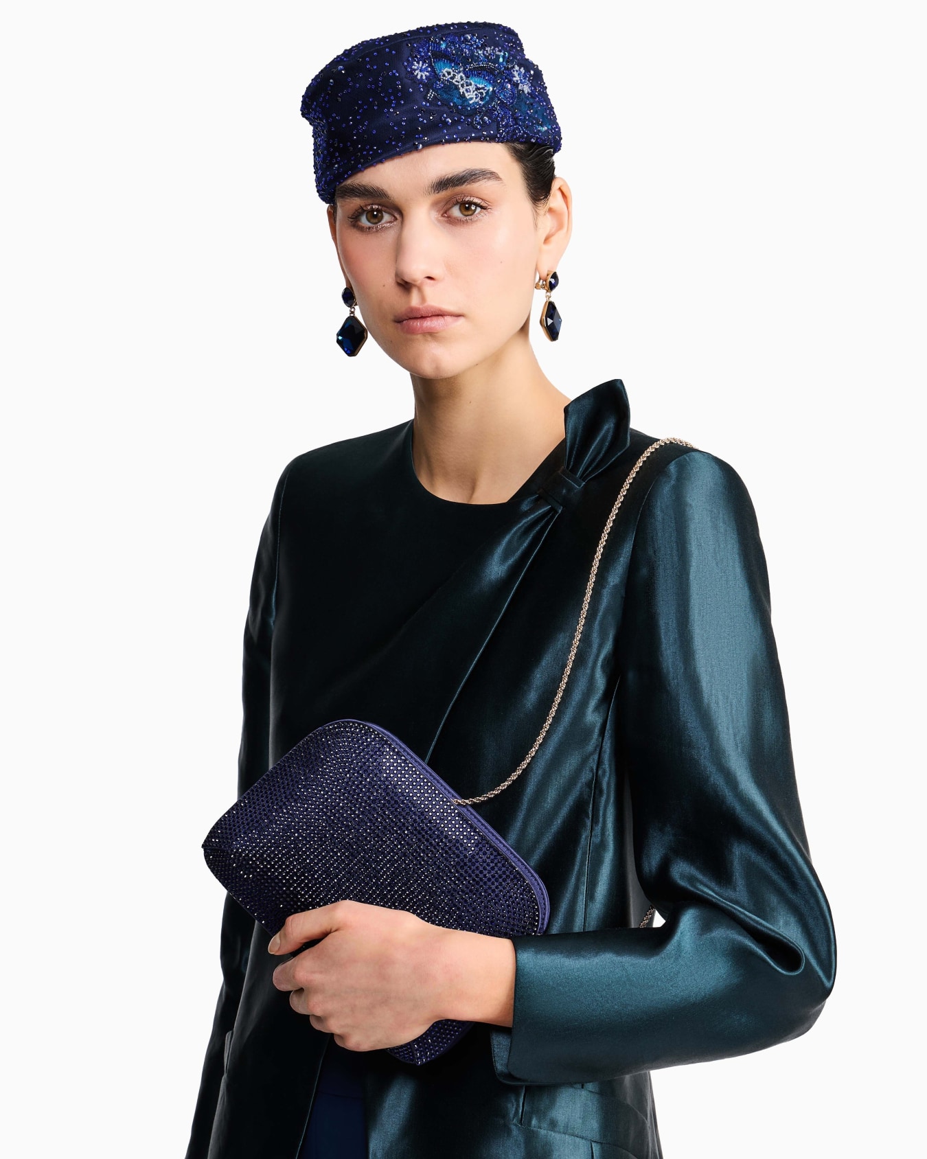 La Prima satin and rhinestone clutch bag Slide 6