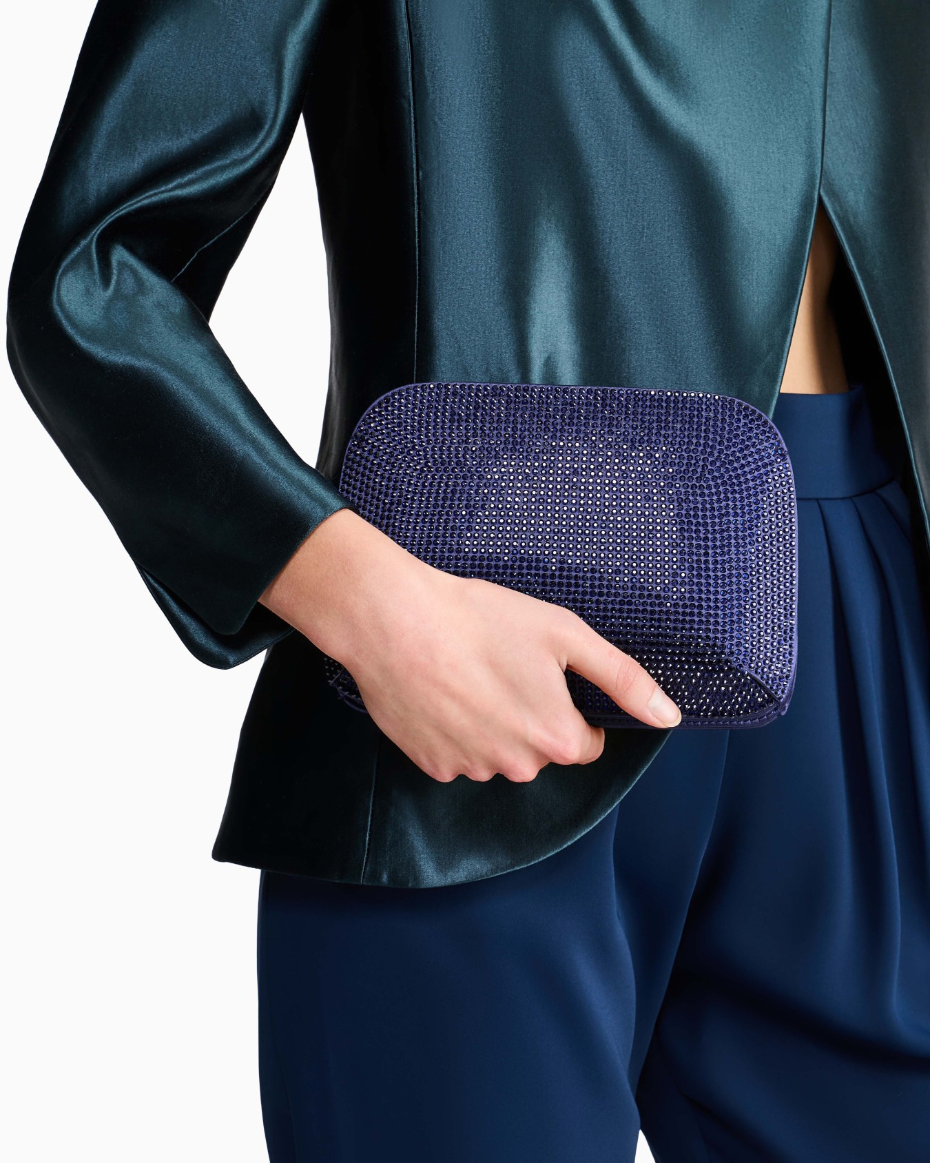 La Prima satin and rhinestone clutch bag Slide 7