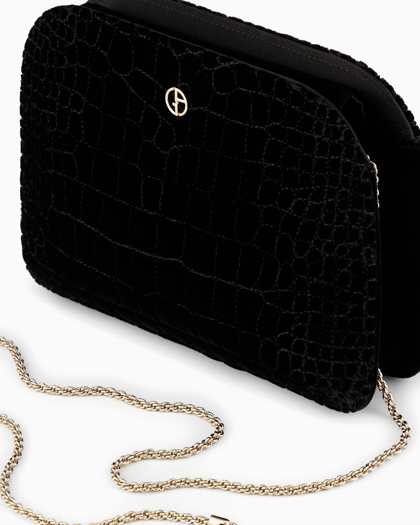 La Prima clutch bag in crocodile-effect quilted velvet Slide 4