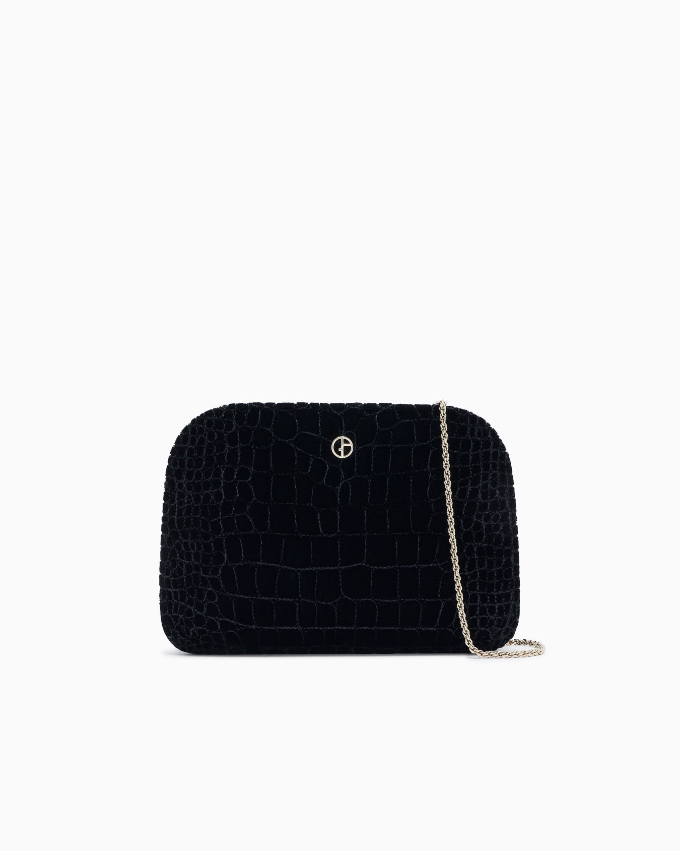 La Prima clutch bag in crocodile-effect quilted velvet Slide 0
