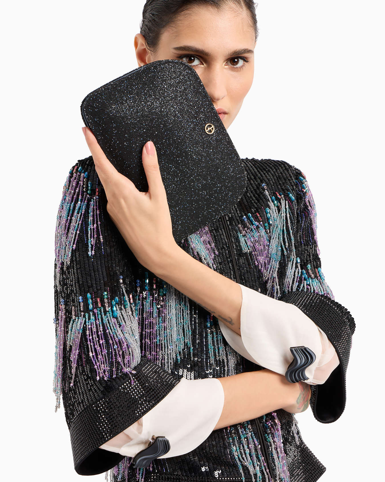 Pochette La Prima en cuir verni et strass Diapositive 5