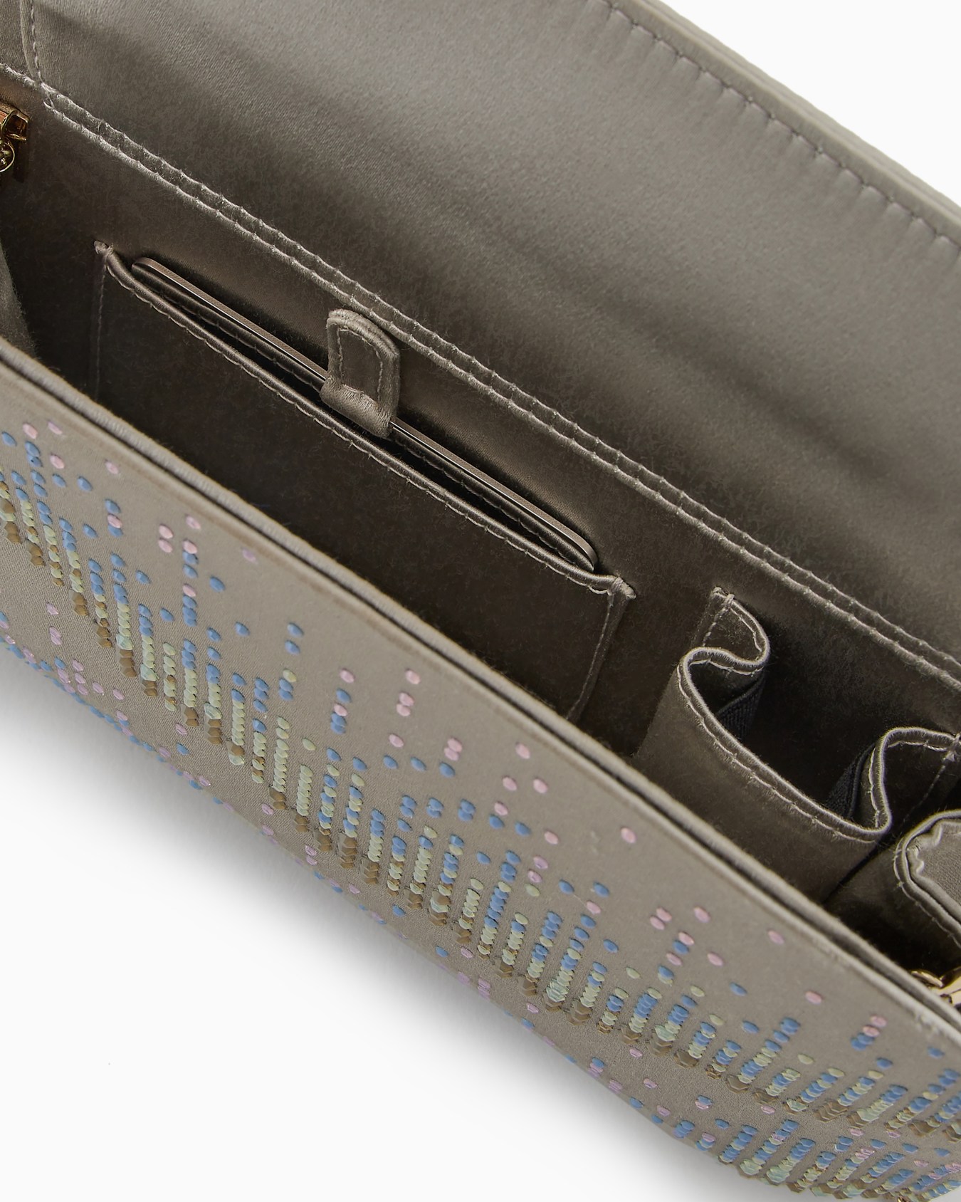 La Prima satin and rhinestone clutch bag with wave motif Slide 3