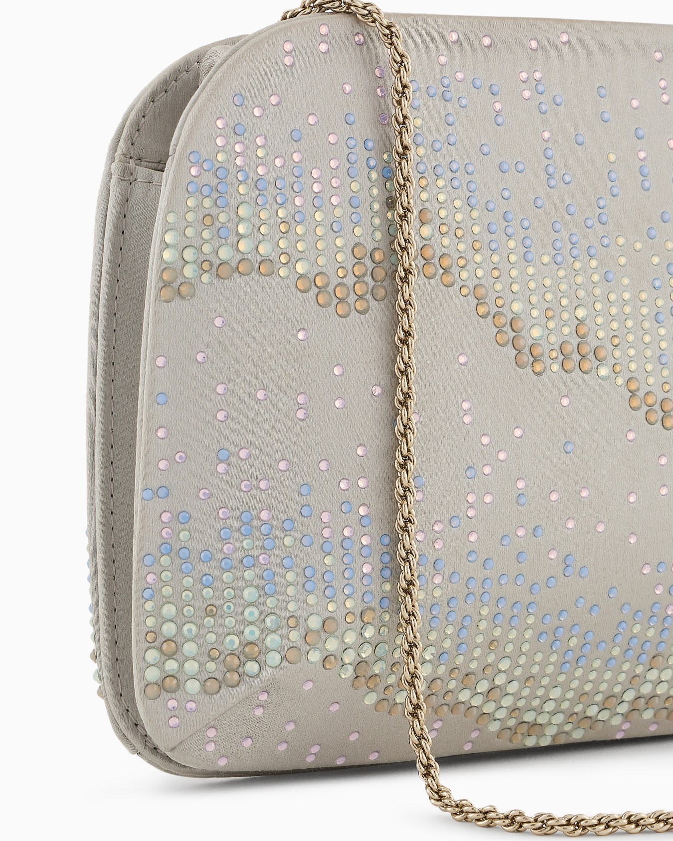 La Prima satin and rhinestone clutch bag with wave motif Slide 4