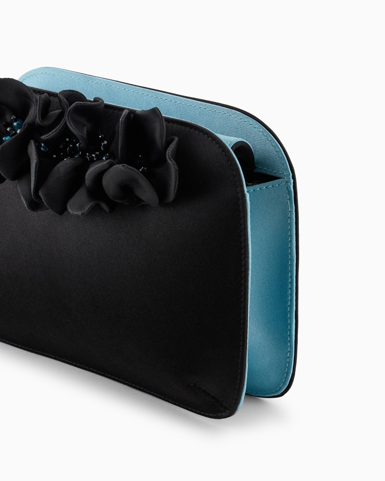 La Prima satin clutch bag with applied flowers Slide 4