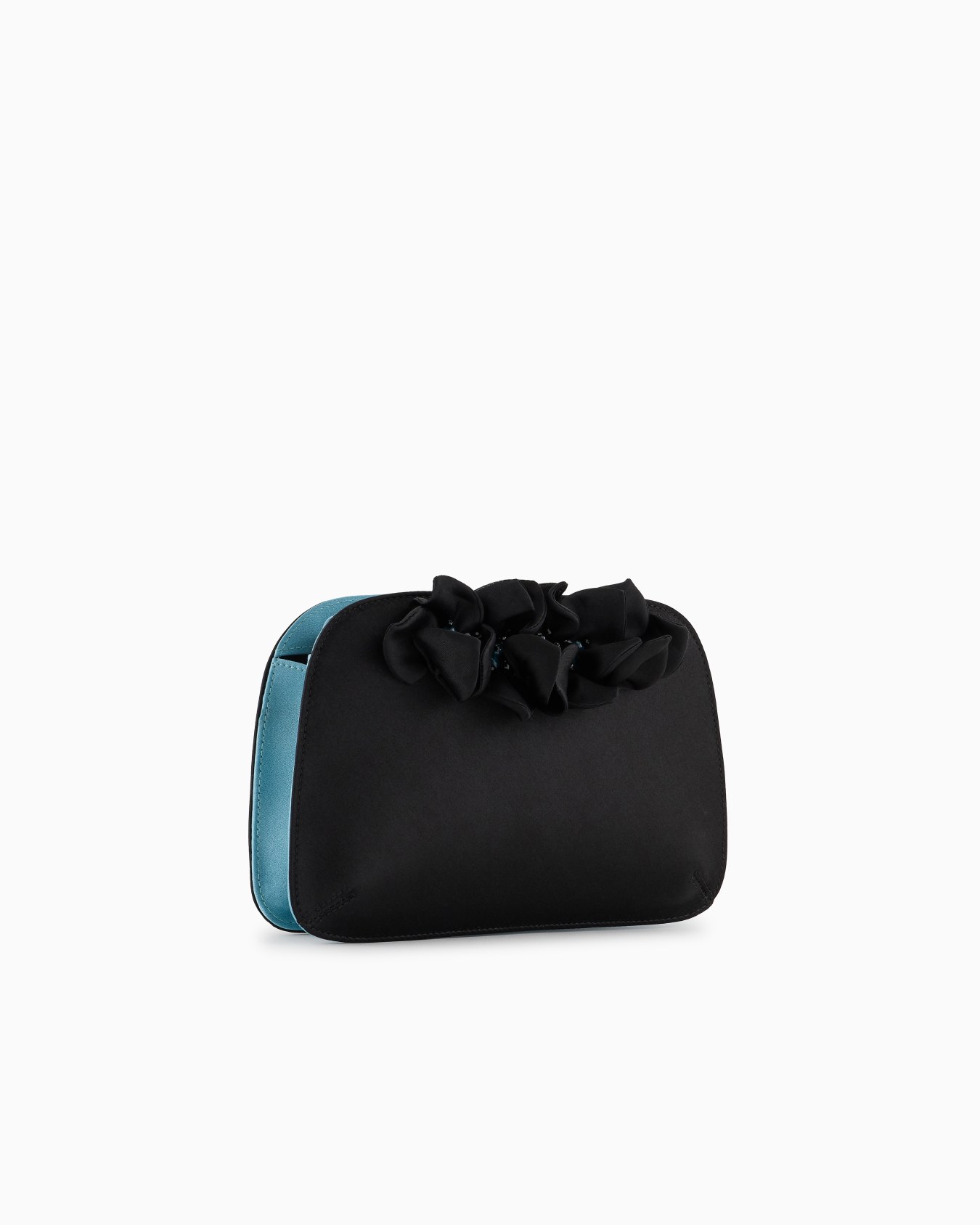La Prima satin clutch bag with applied flowers Slide 1