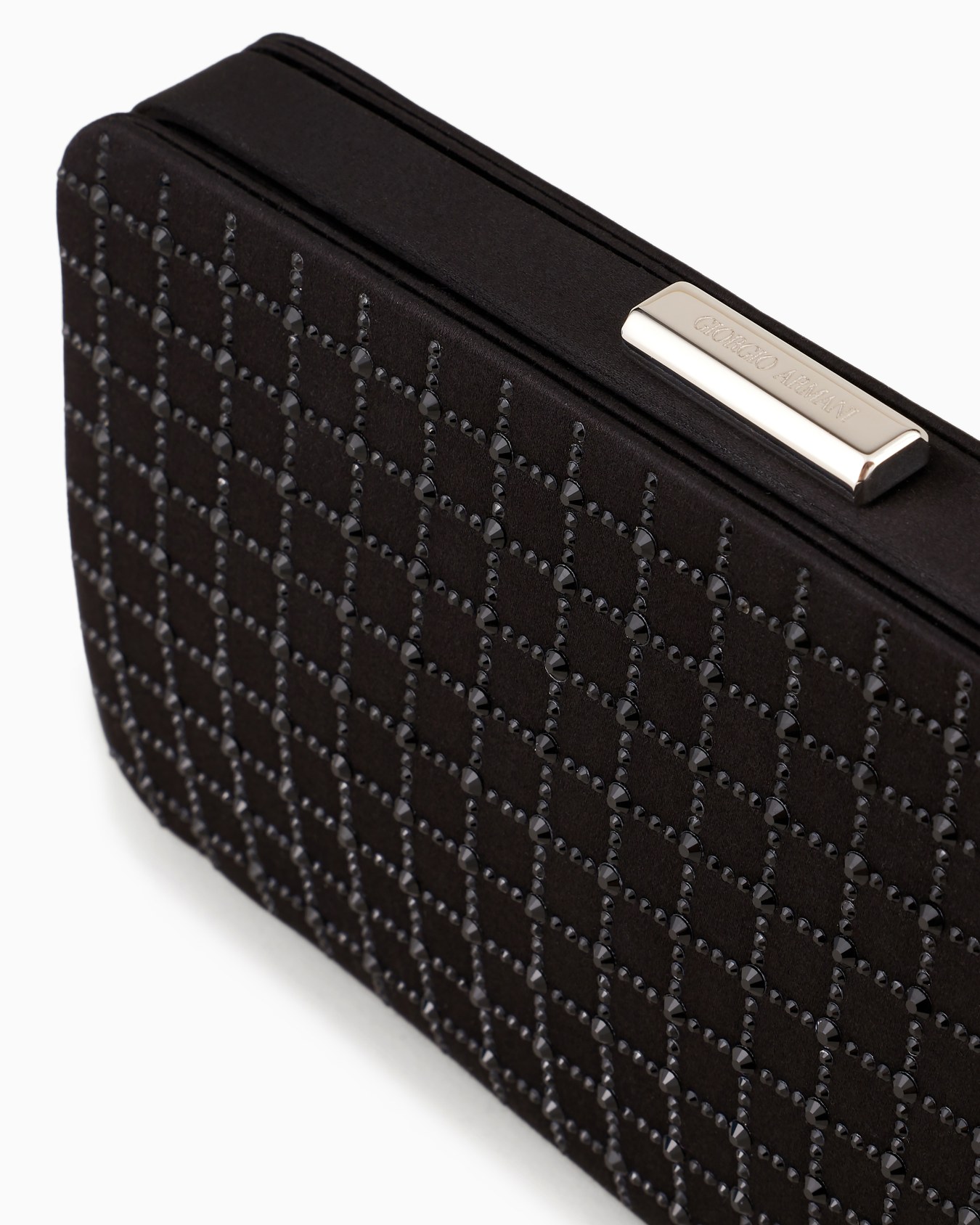 Clutch rettangolare in raso e strass Slide 4