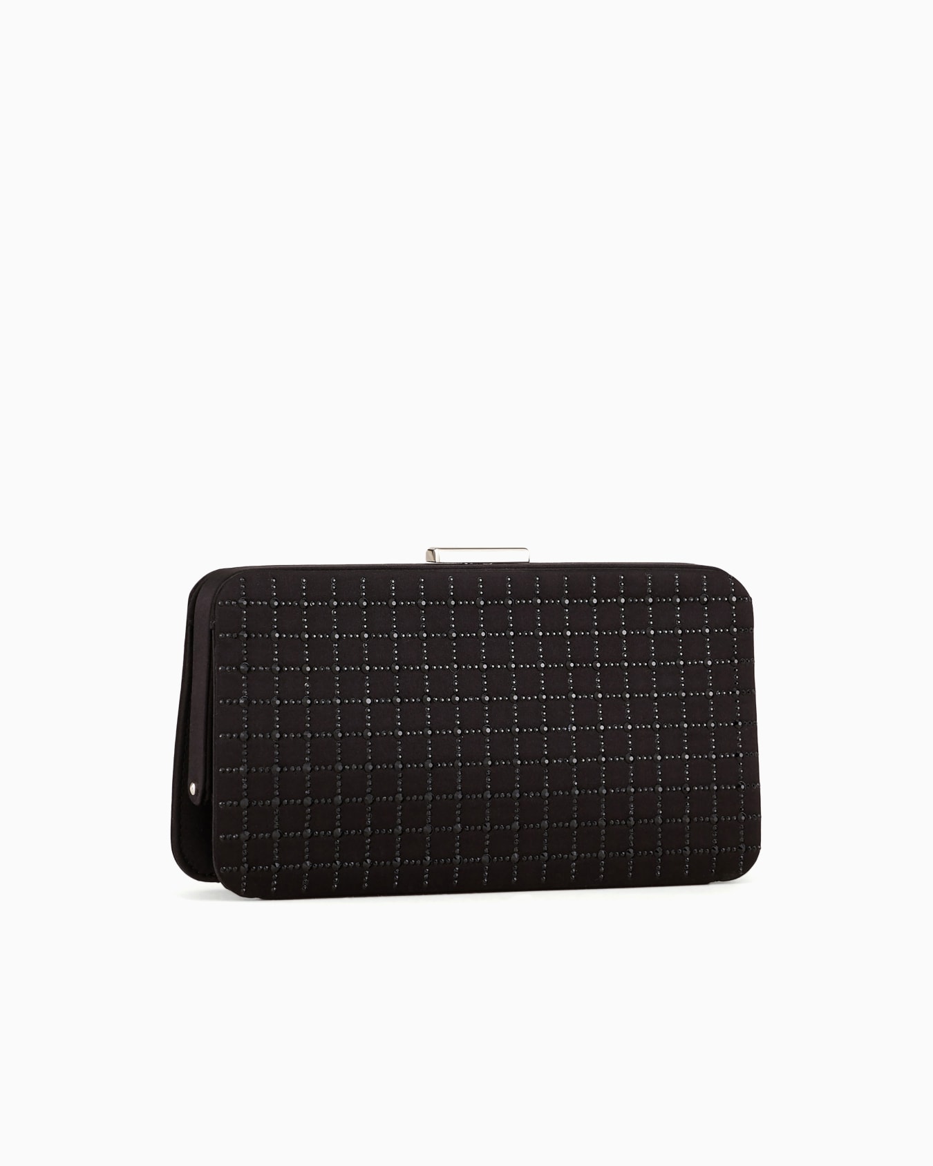 Clutch rettangolare in raso e strass Slide 1