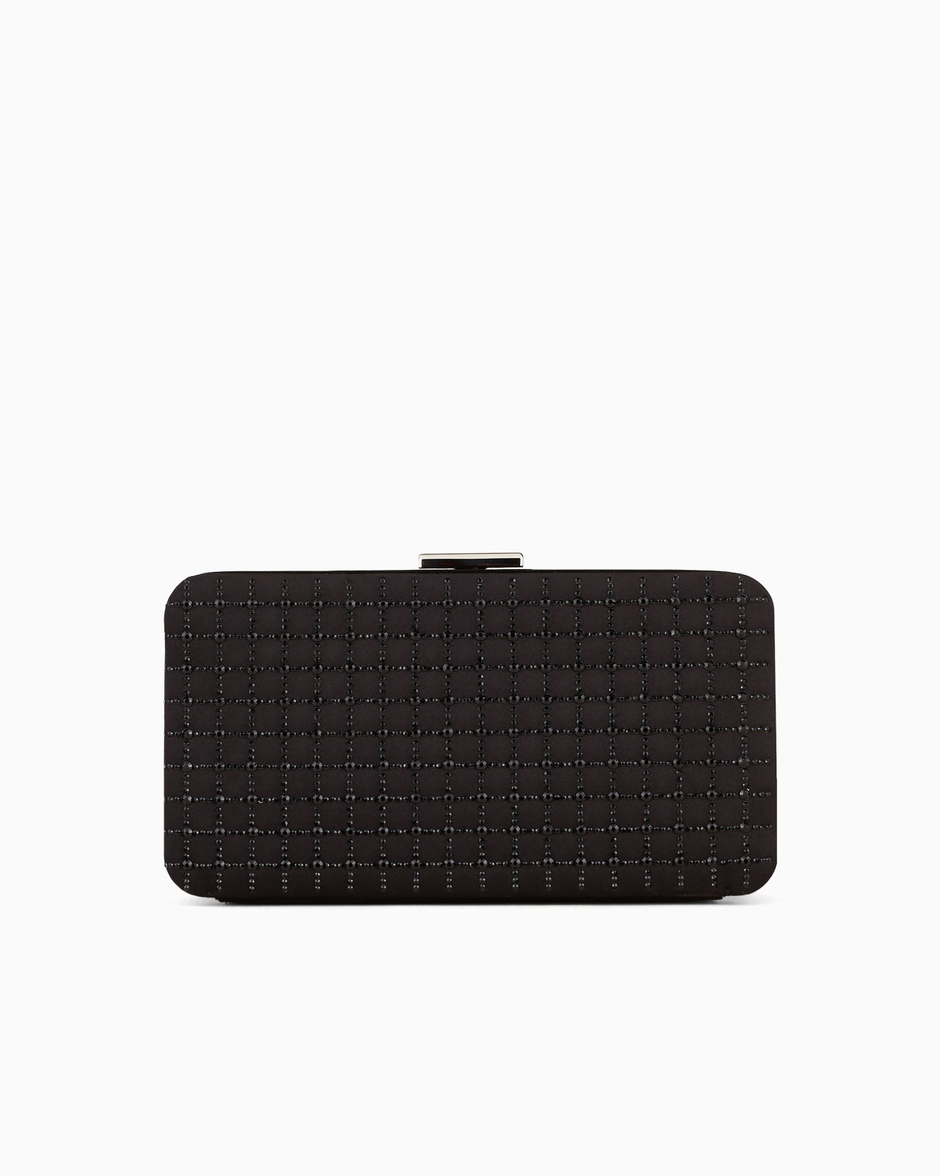 Clutch rettangolare in raso e strass Slide 2