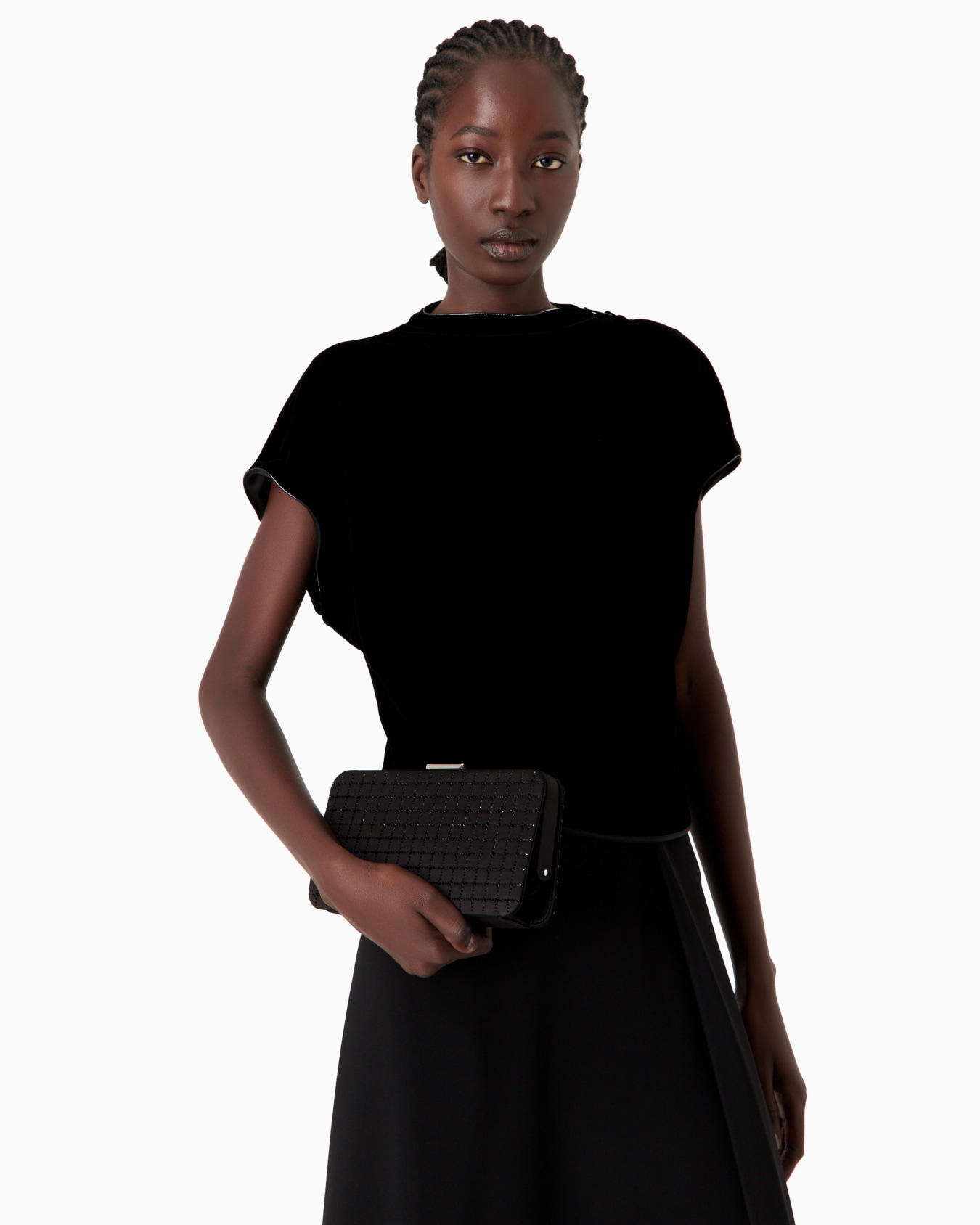 Clutch rettangolare in raso e strass Slide 5