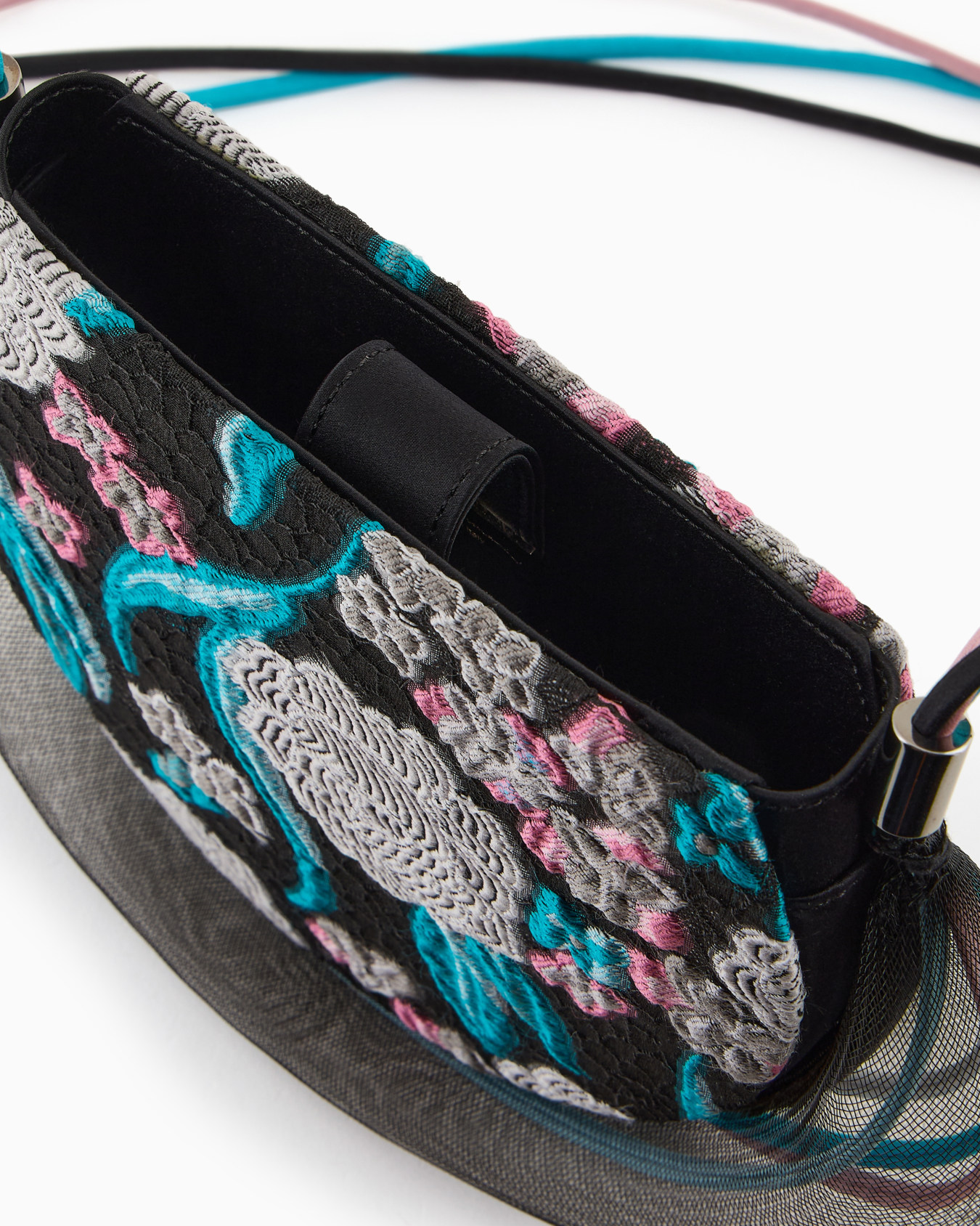 Velvet clutch bag with trailing floral embroidery and crinoline Slide 3